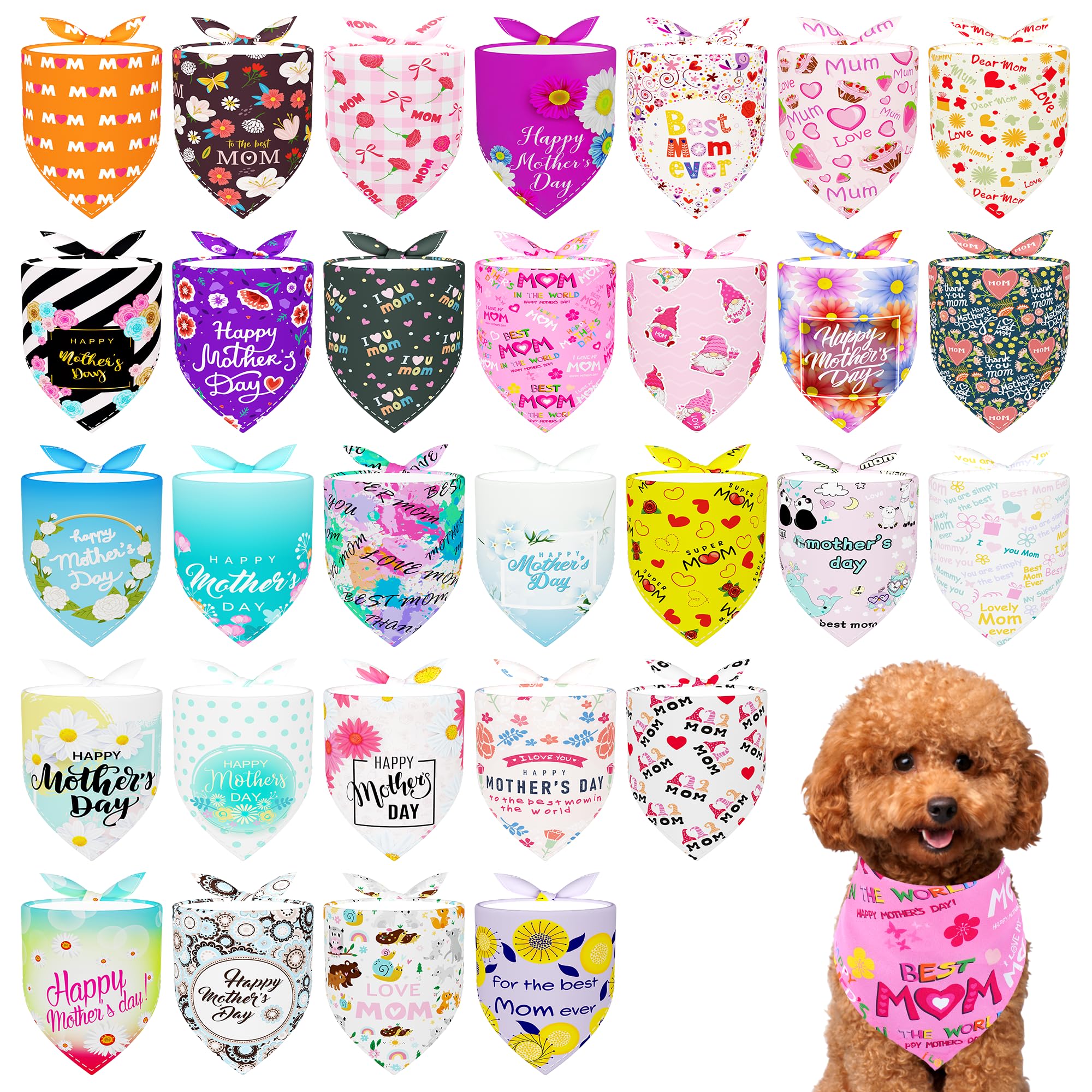 Pai Sence 30 Pack Mothers Day Dog Bandanas Bulk For Small Dogs Kittens Breed 18 Inch Love Mom Dog Bandanas Xs Puppy Doggy Best M