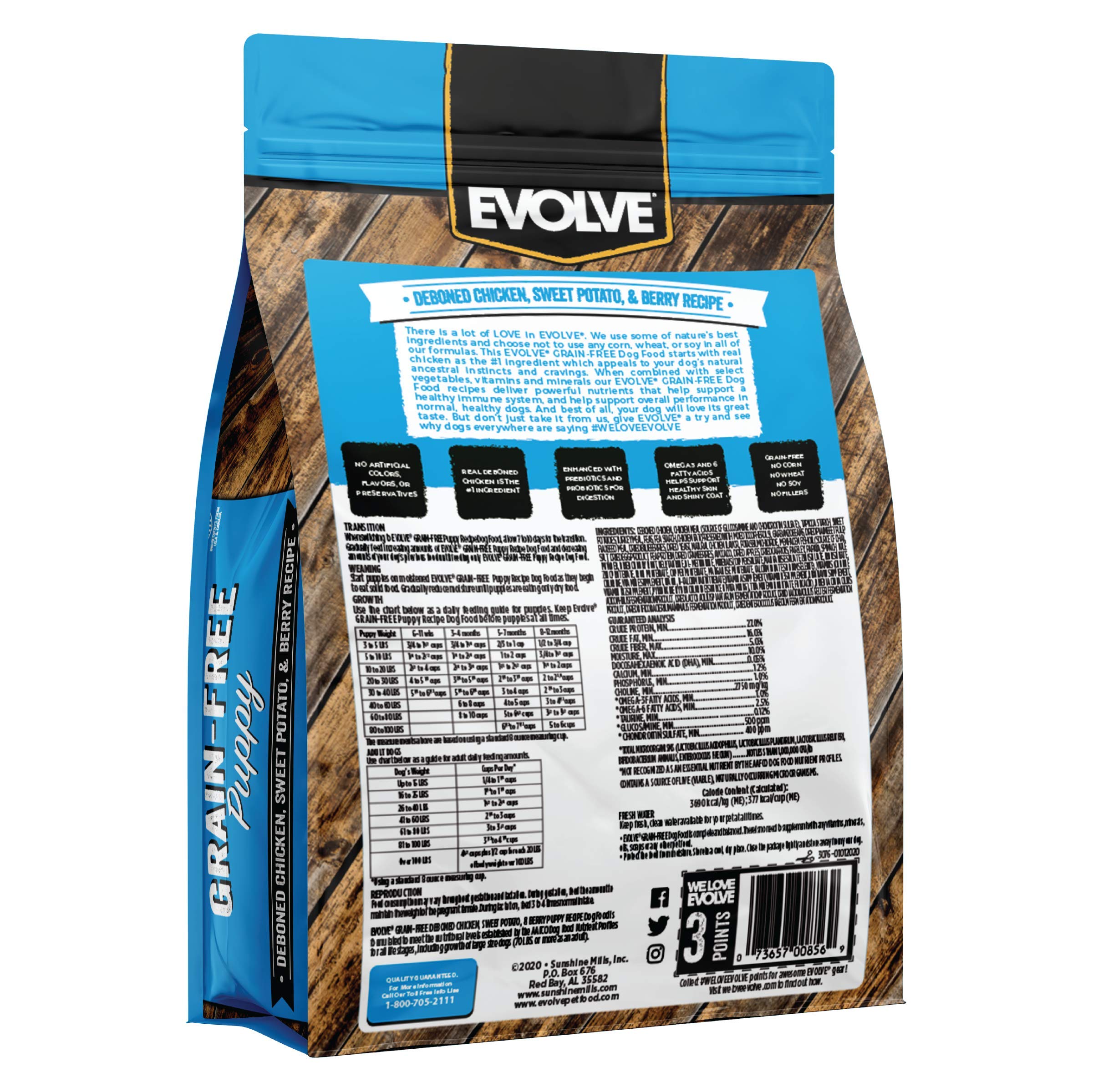 Evolve Grain Free Puppy Dog Food with Deboned Chicken, Sweet Potato & Berry, 4lb