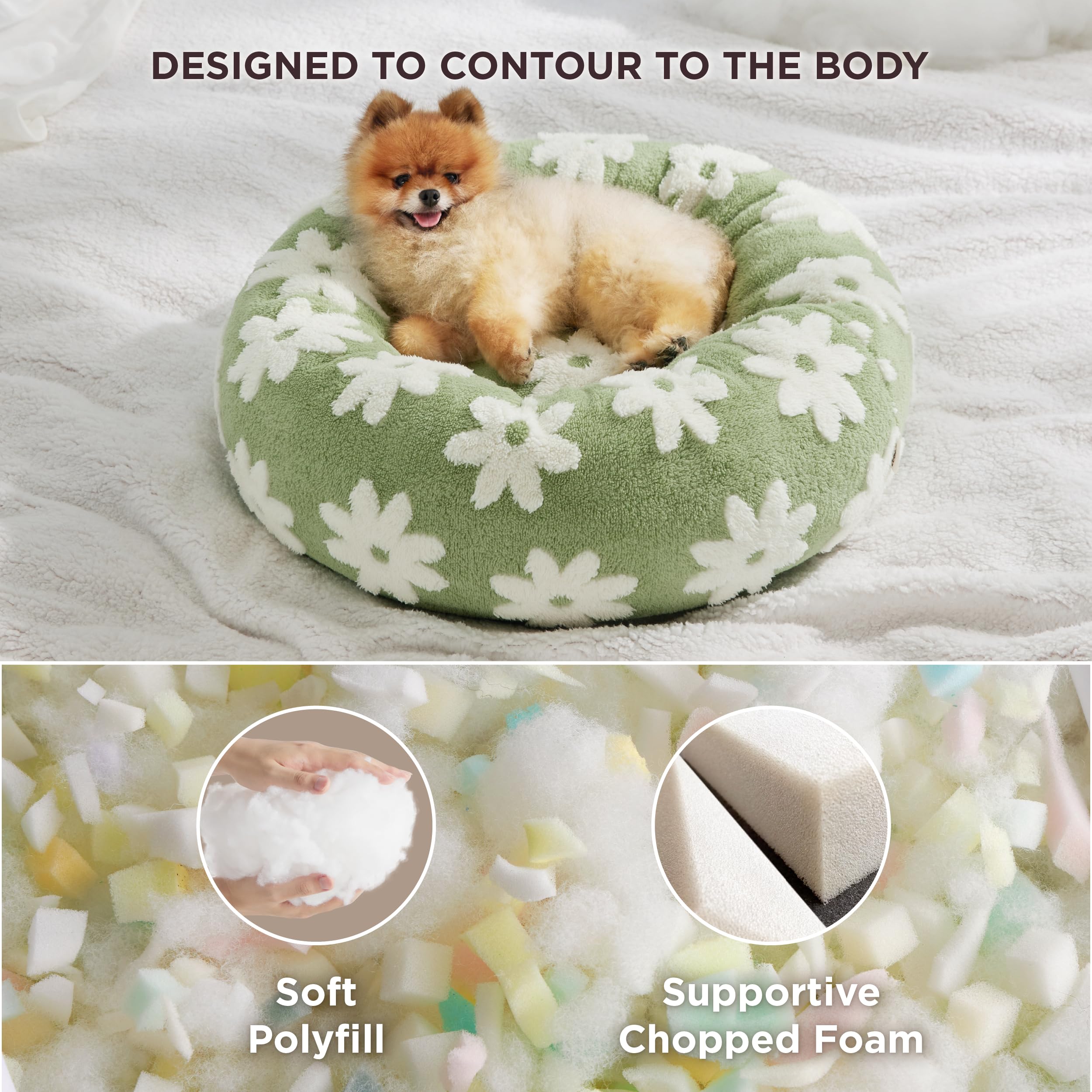 Lesure Small Dog And Cat Bed - Round Calming Beds, Cute Modern Design With Jacquard Shaggy Plush, Anti-Slip Bottom, 23 Inch, Gre