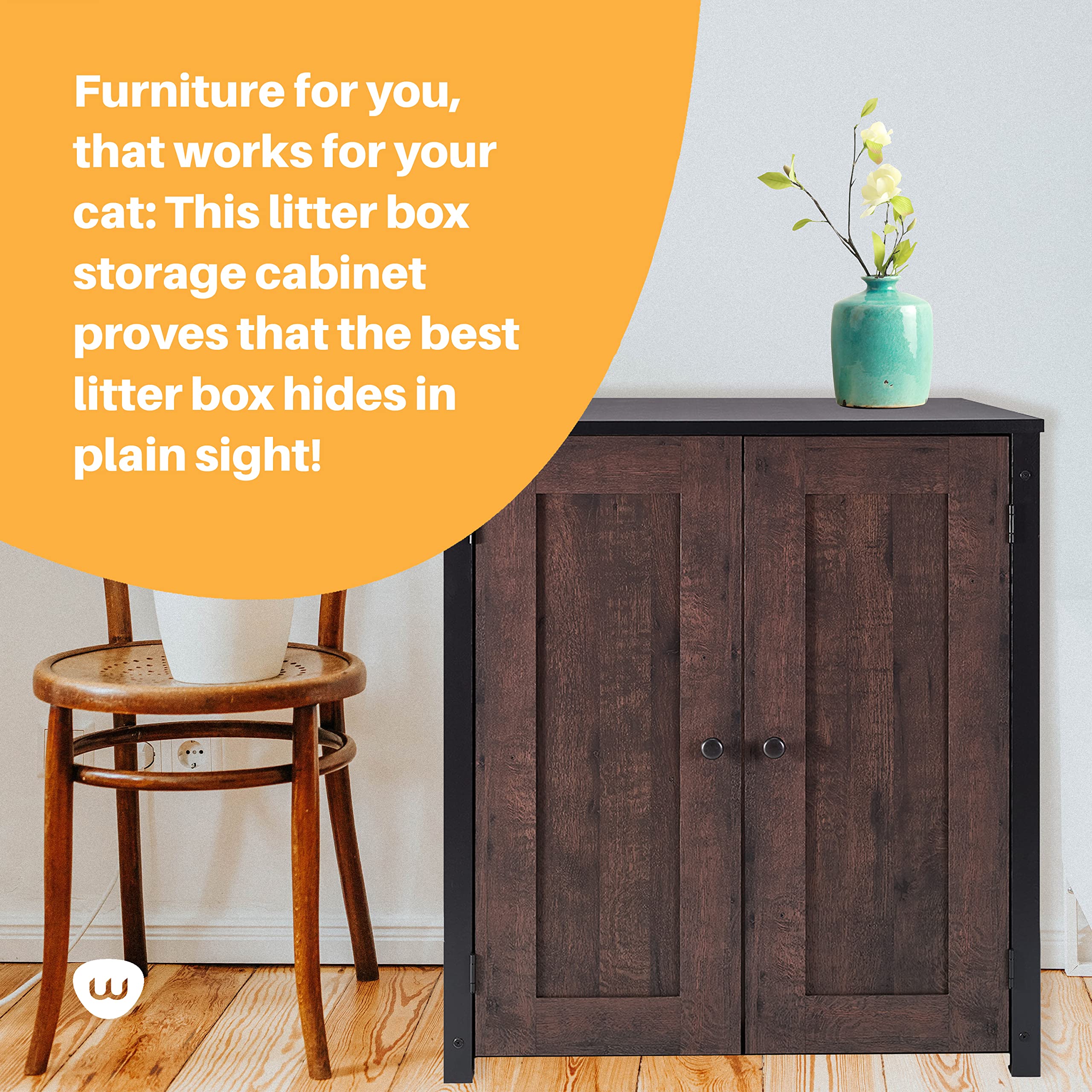 Whisker Litter-Robot Storage Cabinet And Litter Box Enclosure, Coffee Oak Finish, 30.7'' W X 28.1'' D X 34.3'' H, Stylish And Du