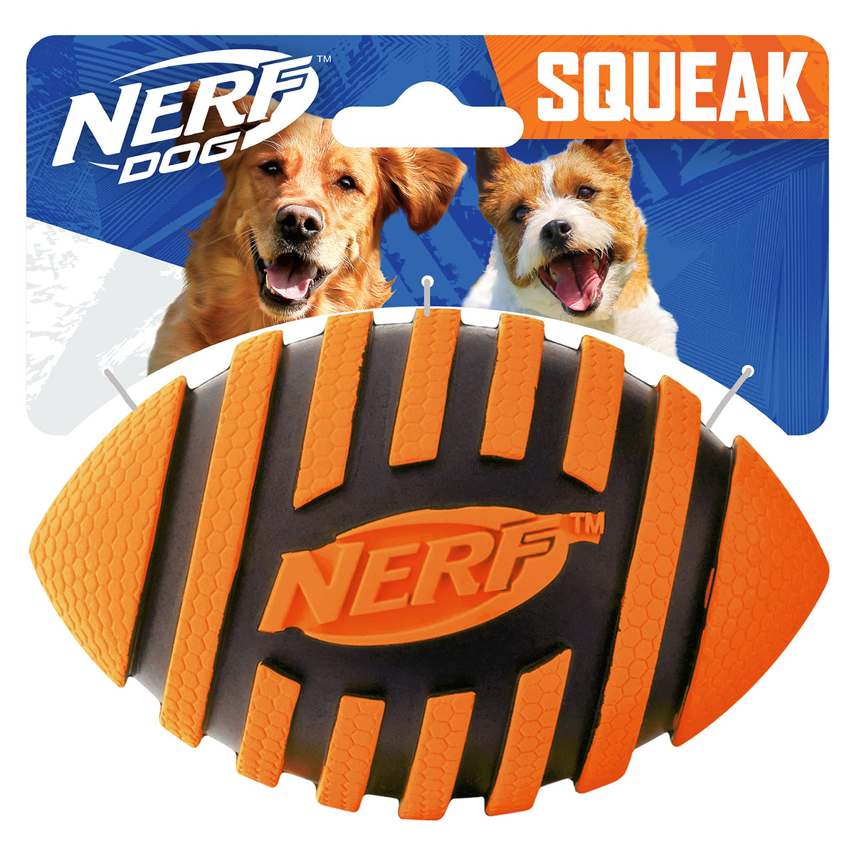Nerf Dog Rubber Football Dog Toy With Spiral Squeaker, Lightweight, Durable And Water Resistant, 5 Inch Diameter For Medium/Large Breeds, Single Unit, Orange (8915)
