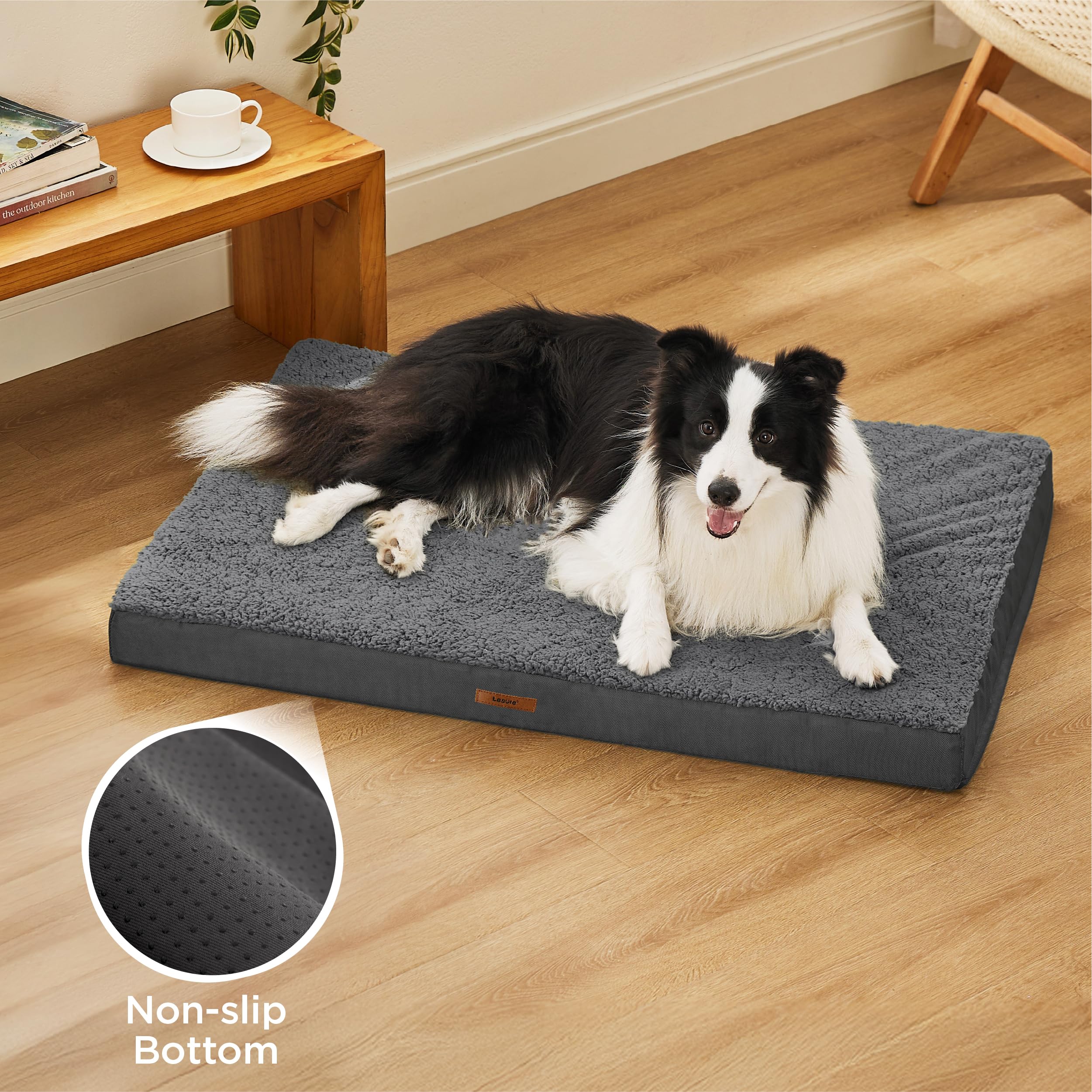 Lesure Dog Bed Cover Large Washable Replacement Cover For Orthopedic Pet Mat 36X27X3 Inches, Dark Grey