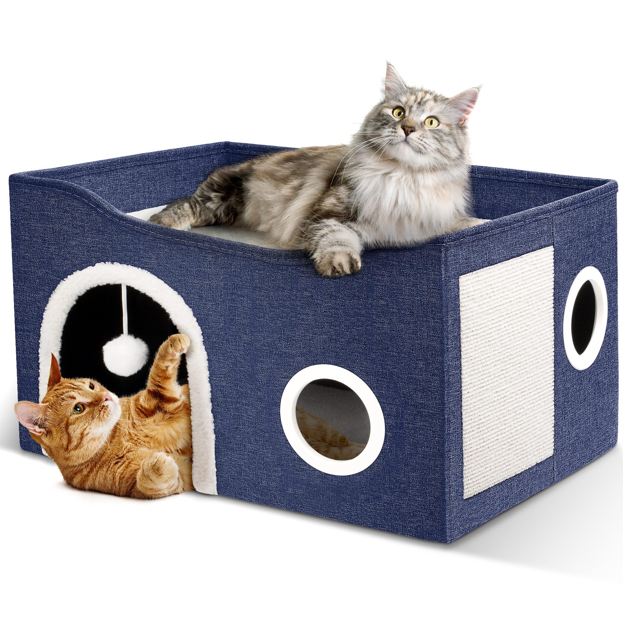 Heeyoo Cat House For Indoor Cats - Large Cat Bed Cave With Fluffy Ball And Scratch Pad, Foldable Cat Houses & Condos, Cat Cubes,