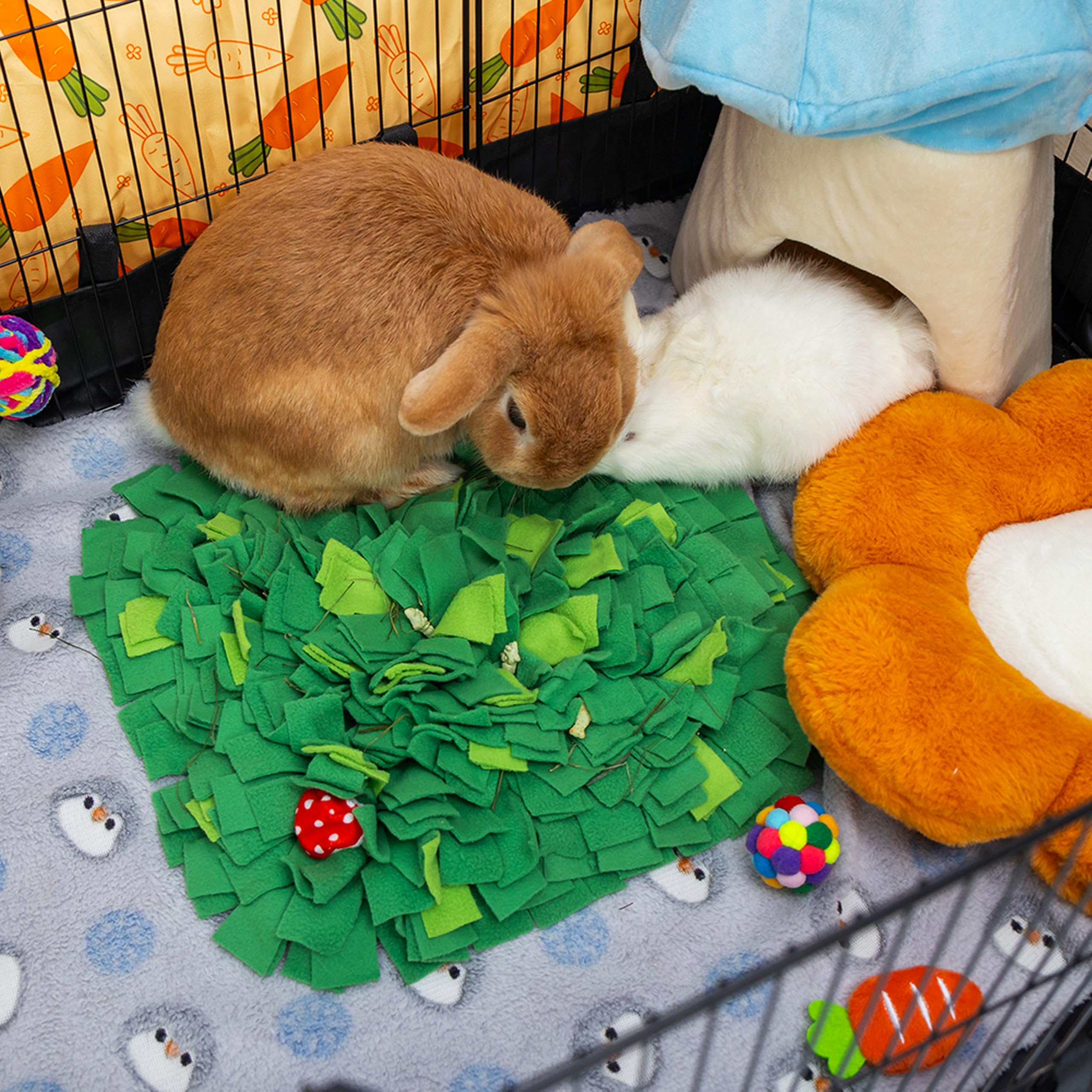 Orzechko Rabbit Foraging Mat, Interactive Bunny Foraging Toy Indoor, Soft Pet Feeding Mat Toy Also For Hedgehog, Guinea Pig, Ham