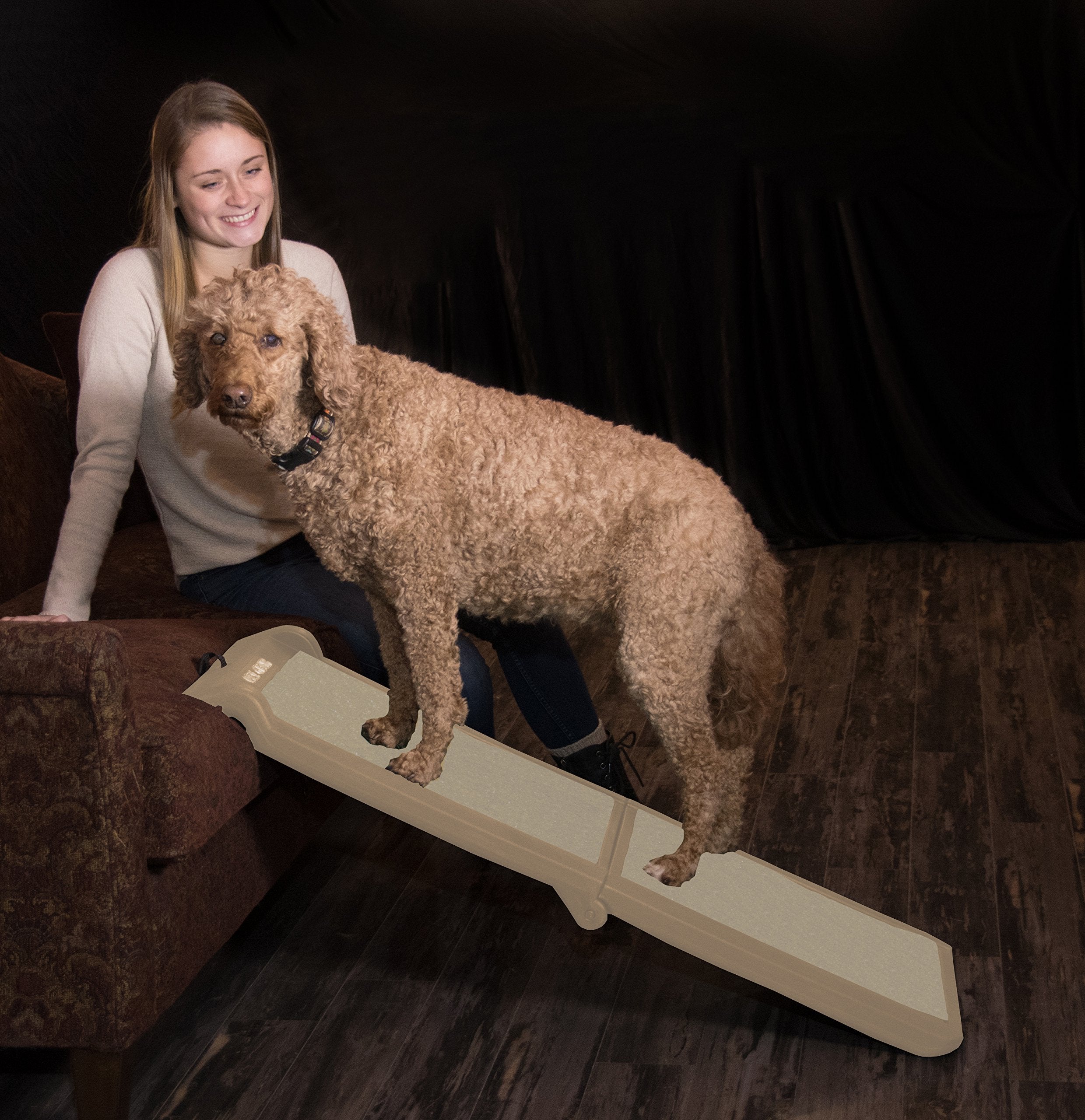 Pet Gear Travel Lite Bi-Fold Ramp For Cats/Dogs, Lightweight/Portable, Safety Tether Included, Rubber Grippers For Stability, Pg