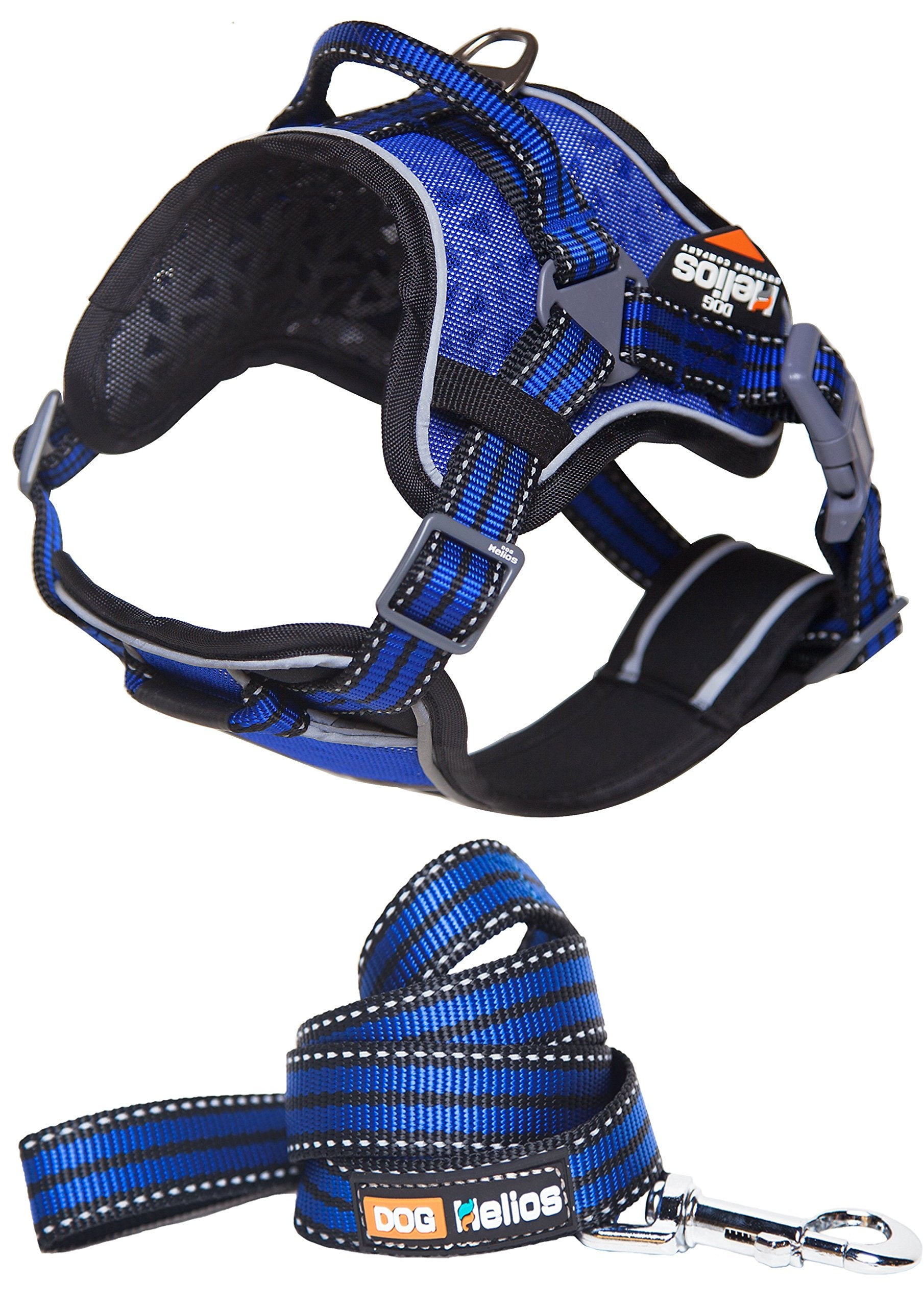 Doghelios 'Journey Wander' Chest Compressive Sporty Adjustable Travel Pet Dog Harness And Leash Combination, Small, Blue