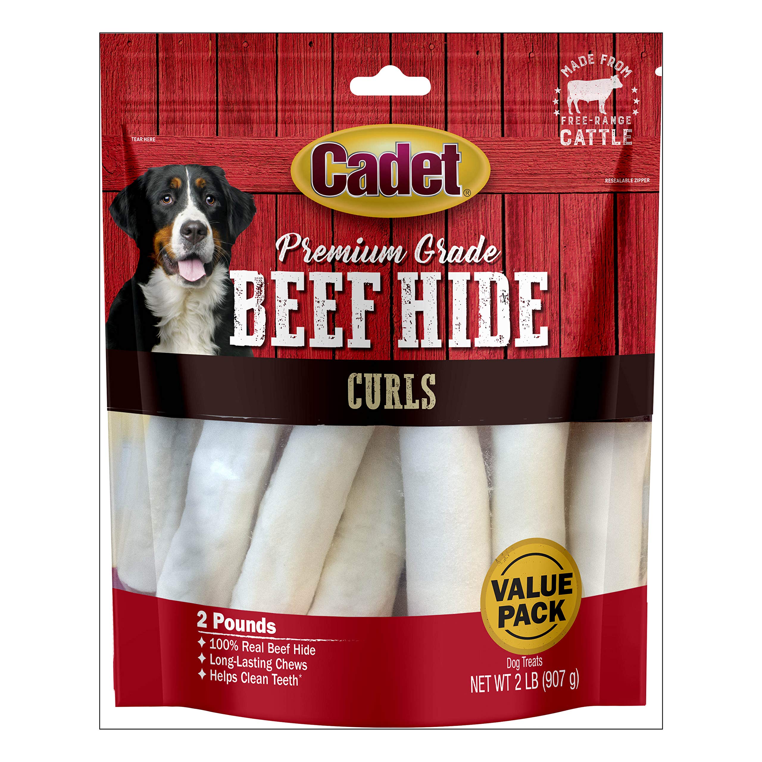 Cadet Premium Grade Beef Hide for Dogs, Rawhide Long Lasting Dog Chews, Chips, Curls & Rolls for Small/Medium/Large Dogs