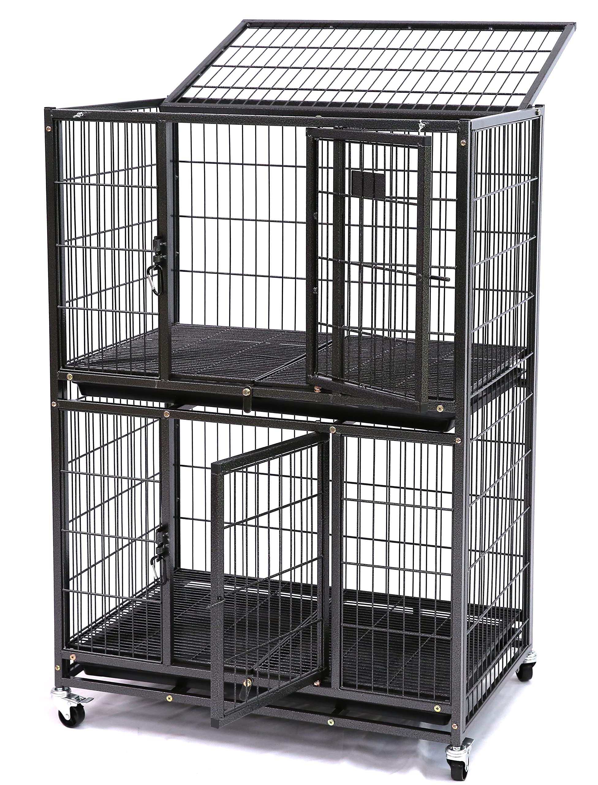 Homey Pet 31 Inch Stackable Heavy Duty Dog Crate Cage Kennel With Four Lockable Wheels, Removable Tray, Escape Proof Wire Drop D