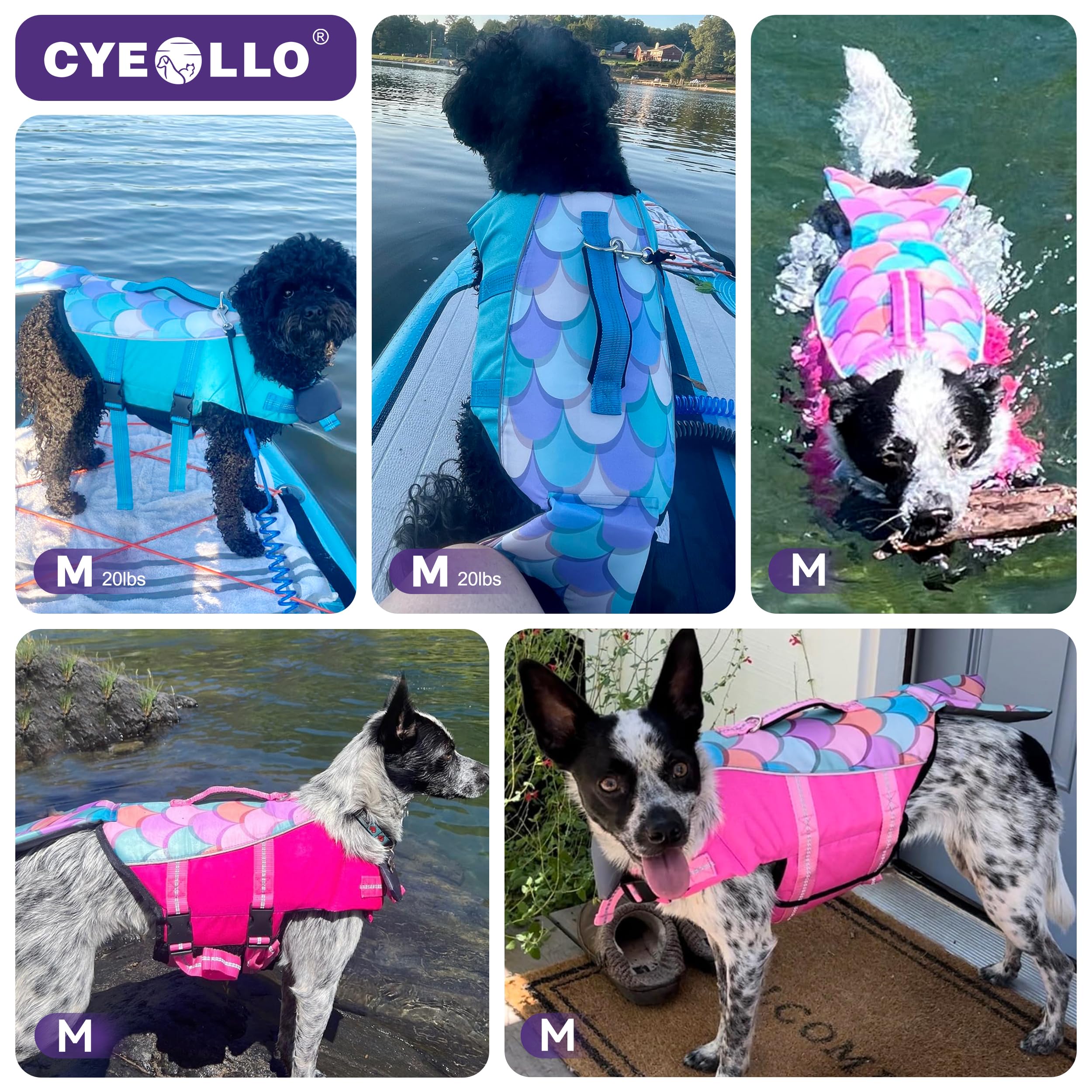Cyeollo Dog Life Jacket Mermaid Safety Dog Vest With Rescue Handle For Swimming Boating Dogs Life Jacket For Small Dogs