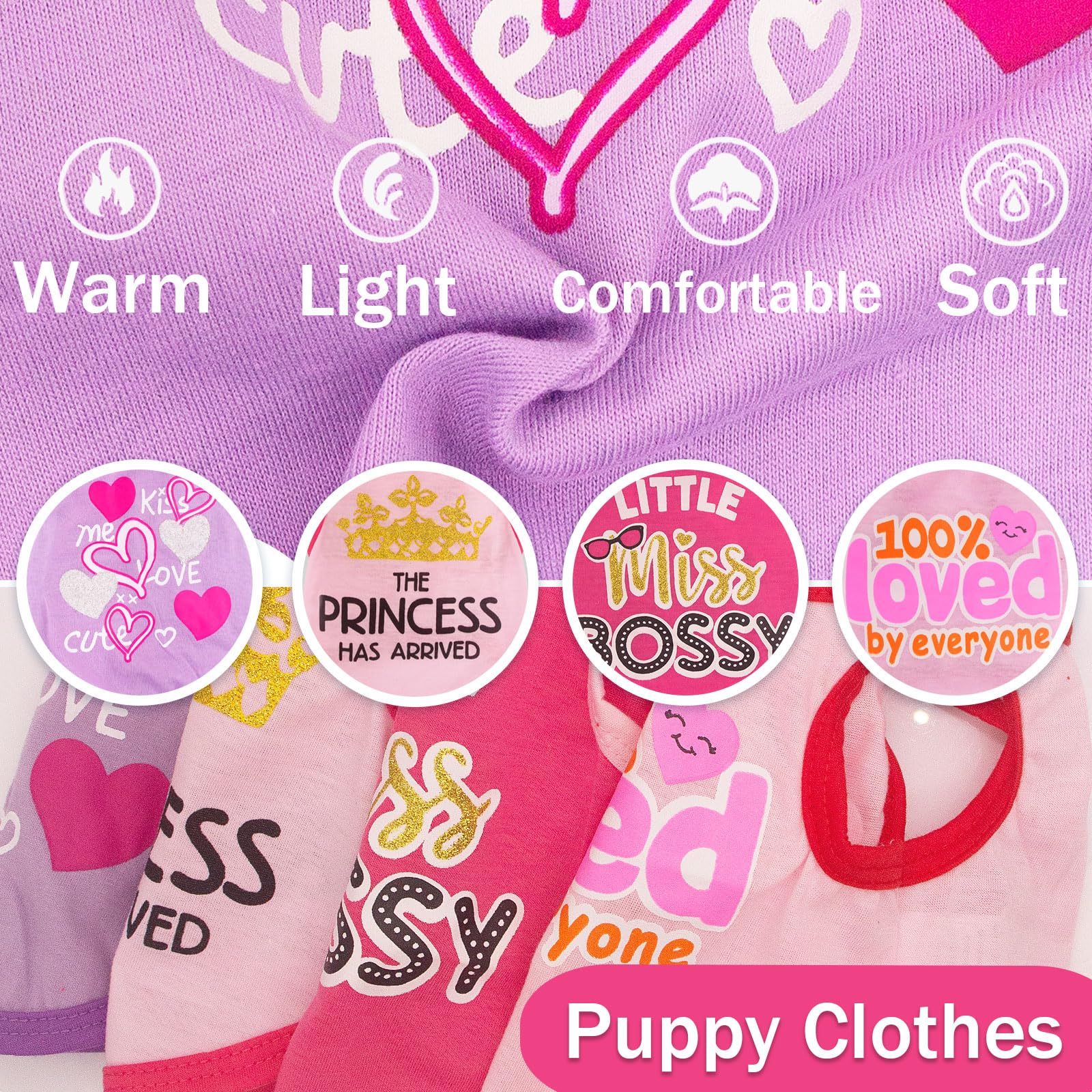 4 Pieces Small Dog Clothes Girl Dog Clothes Cute Pink Puppy Clothes for Small Doss Soft Small Dog Clothes for Pug Yorkie Chihuah