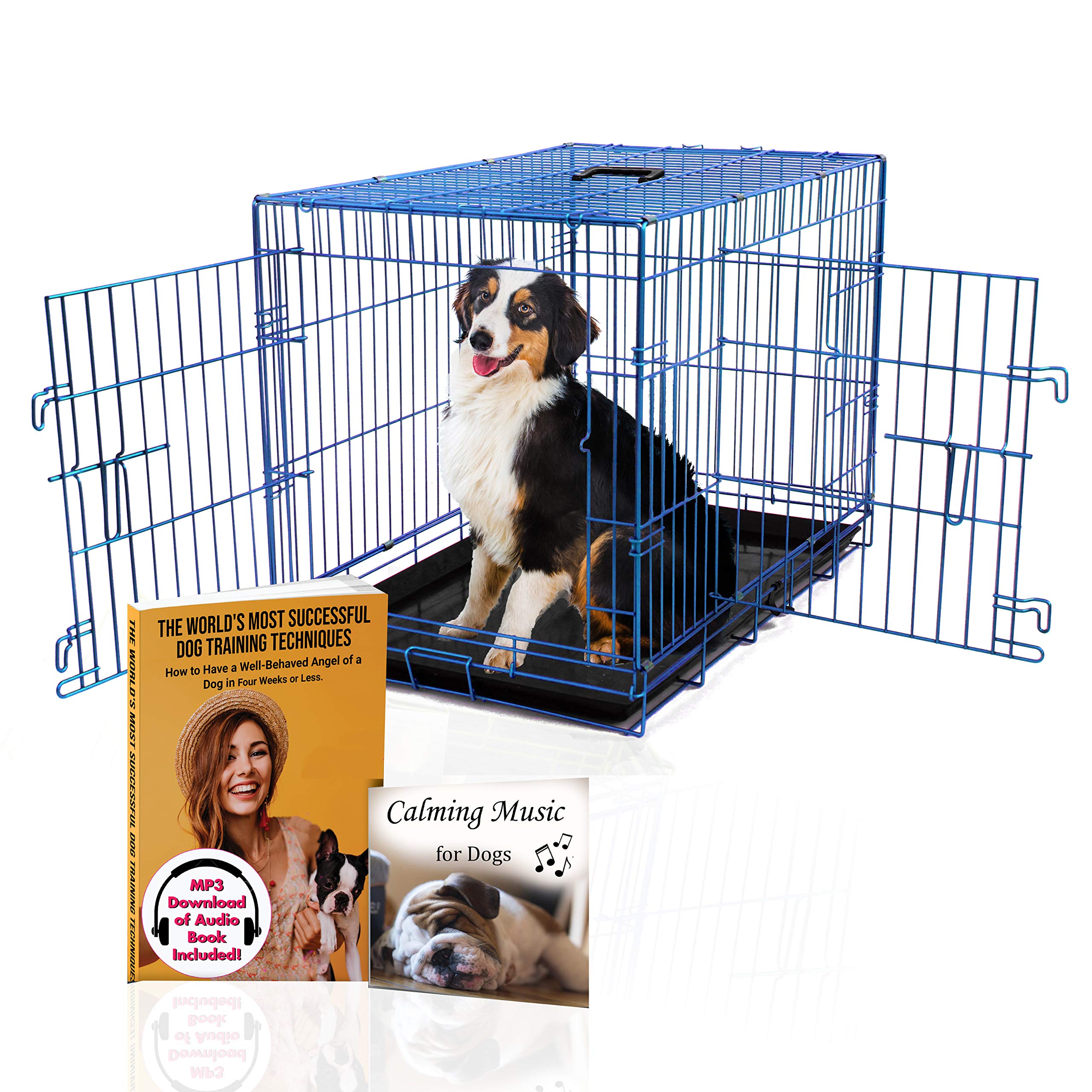 PET Expressions Luxury Colorful 36 Inch Foldable Dog Crate with 2 Doors | Free Training Ebook and Pet Calming Music | 3 Colors &