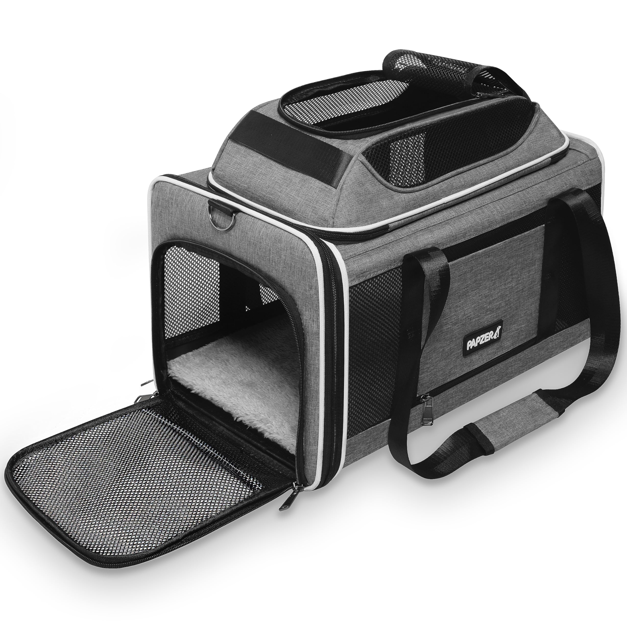 PAPZER Cat Carrier Top-Expandable 18x11x11, United Delta American Airline Approved Dog Carrier, Soft-Sided Pet Carry Bag Under-S