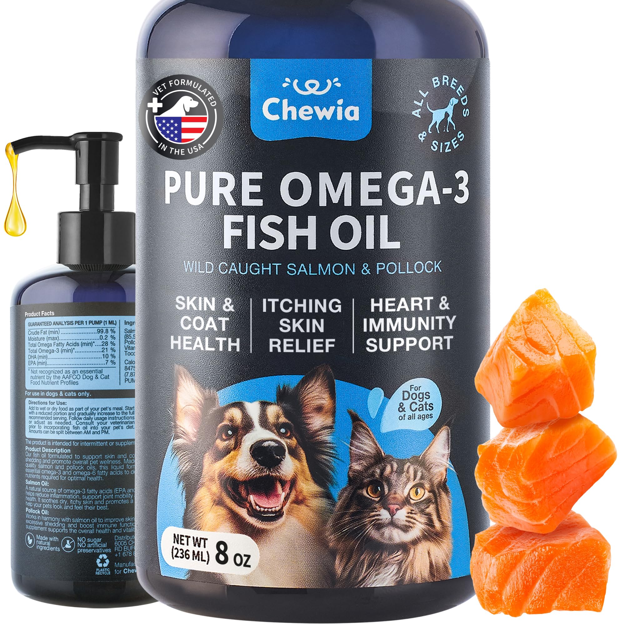 Omega 3 Fish Oil for Dogs and Cats - Healthy Skin and Coat Support Supplement - Omega 3 6 9 EPA DHA Fatty Acids - Itchy Skin, Sh