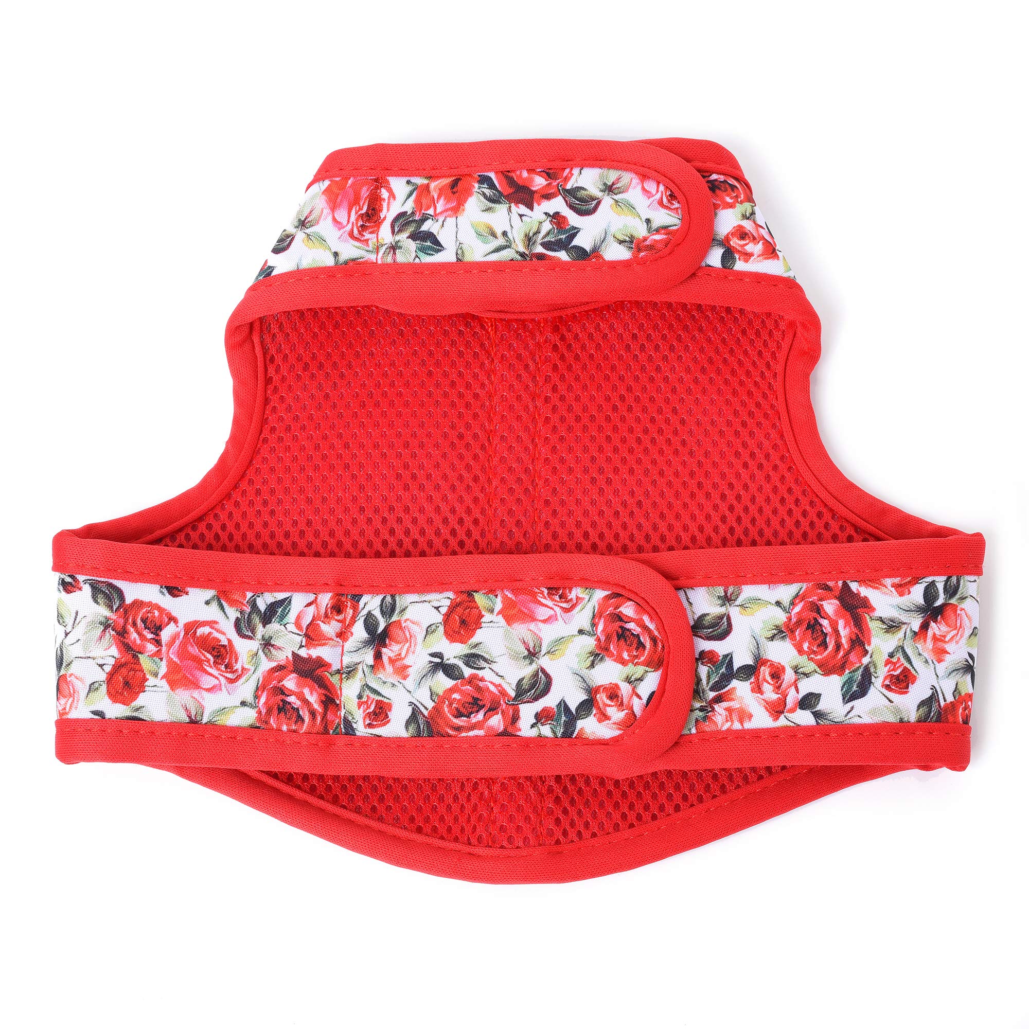 Mile High Life | Easy Get On Air Mesh Vest Harness | Spring Floral Collection | Adjustable Easy Closures Both Neck And Chest |20 Lbs Small Dogs & Cats | Red Rose | Xs Chest Size (14'-16')