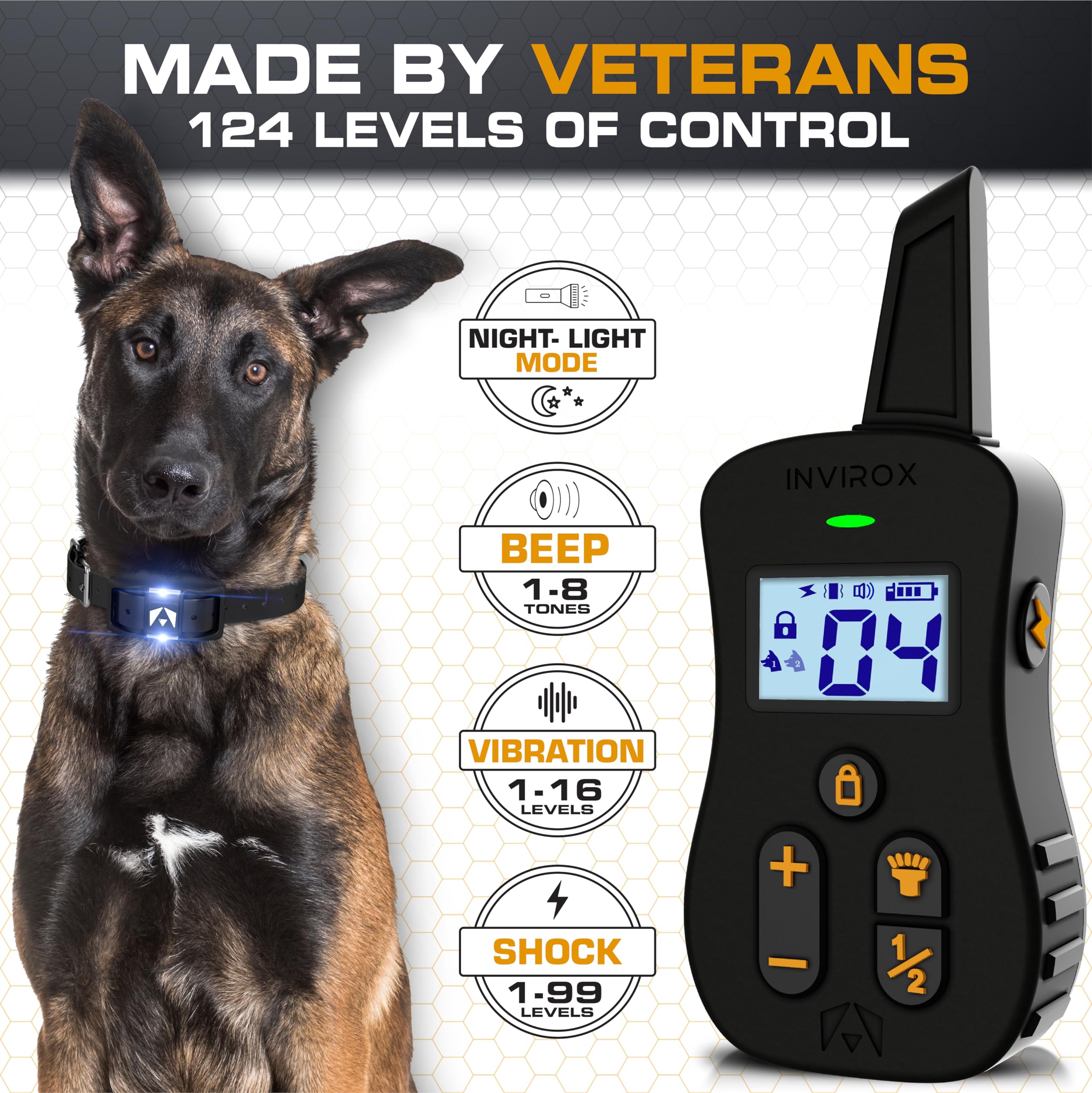 INVIROX Dog Shock Collar - Ultra K9, 124 Training Levels, 4 Modes, ¾ Mile Range, Waterproof, Double Receiver, All Size Dogs