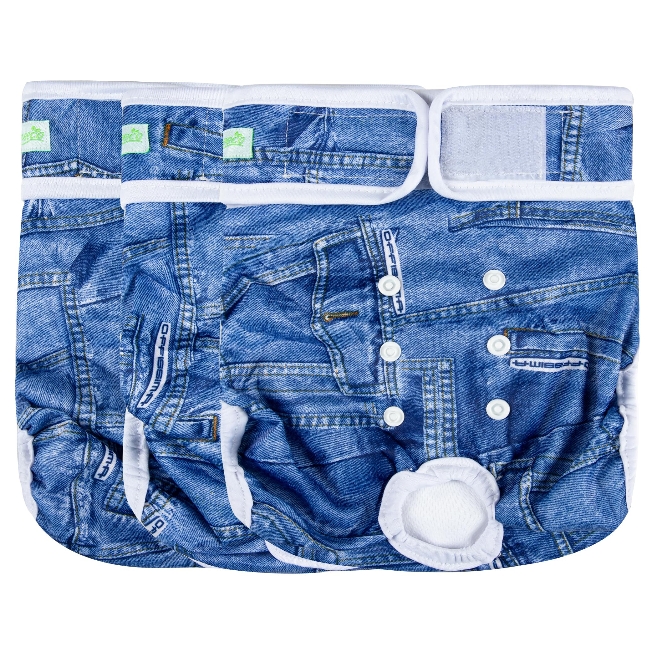 wegreeco Washable Female Dog Diapers Highly Absorbent Reusable Diapers for Dog in Heat Period, 3 Pack (Blue Jeans, Large)