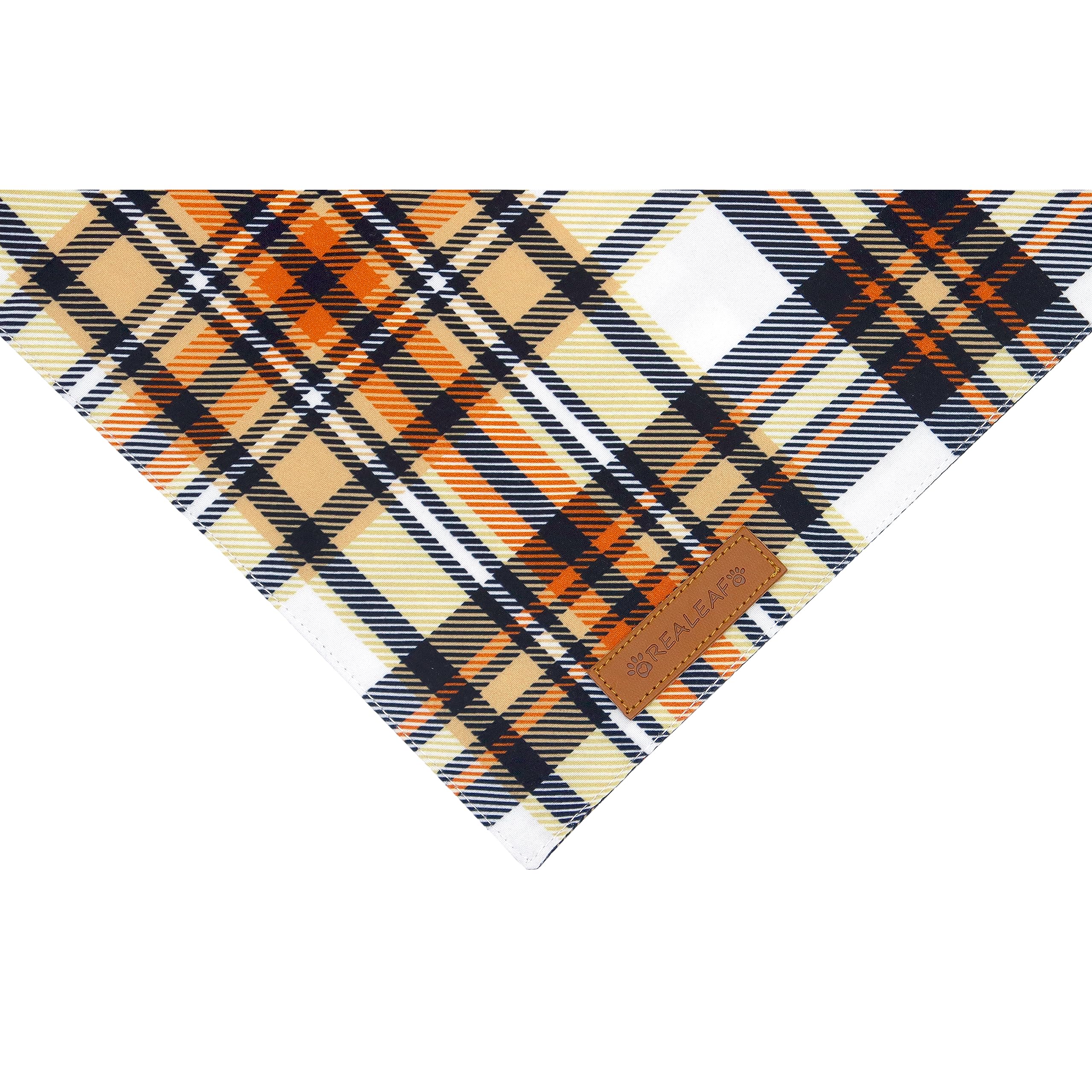 Realeaf Thanksgiving Fall Dog Bandanas 2 Pack, Reversible Holiday Pet Scarf For Boy And Girl, Premium Durable Fabric, Orange Plaid Halloween Bandana For Medium And Large Dogs (Large)