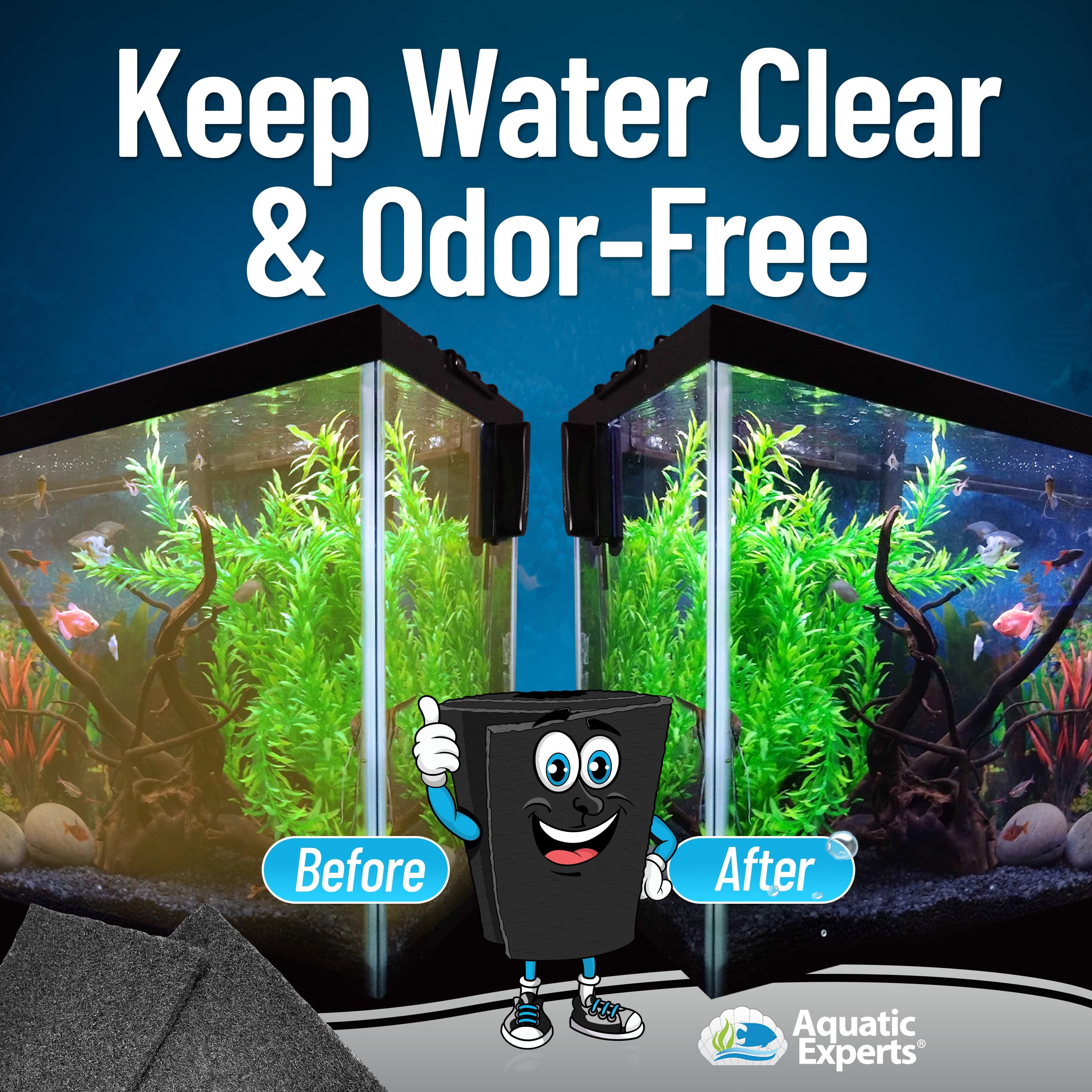 Aquarium Carbon Pad - Cut To Fit Carbon Infused Filter Pad Media For Crystal Clear Fish Tank And Ponds (18 Inch Width, 36 Inch L