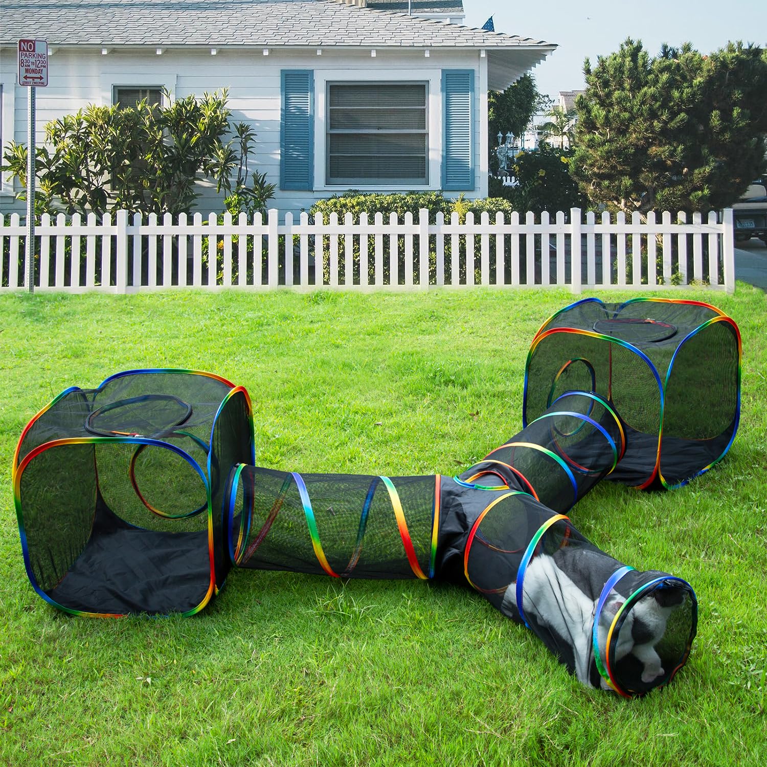 Luckitty Outdoor Rainbow Cat Enclosures Playground,Outside House For Indoor Cats Include Portable Tent, 3 Way With 2 Cube Tunnel