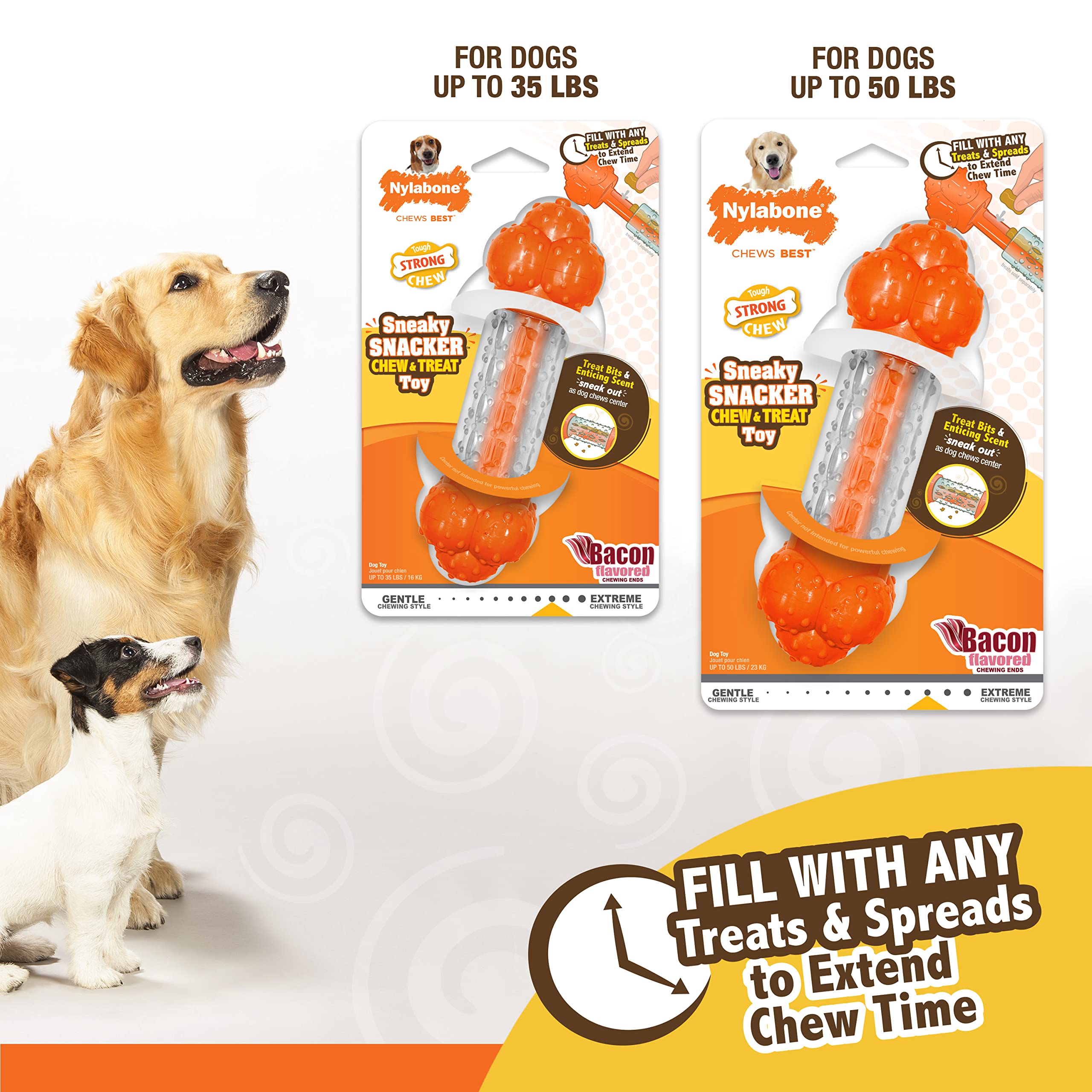 Nylabone Strong Chew Sneaky Snacker Treat Toy for Dogs, Interactive Dog Enrichment Chew Toys, Bacon Flavor, Medium/Wolf - Up to