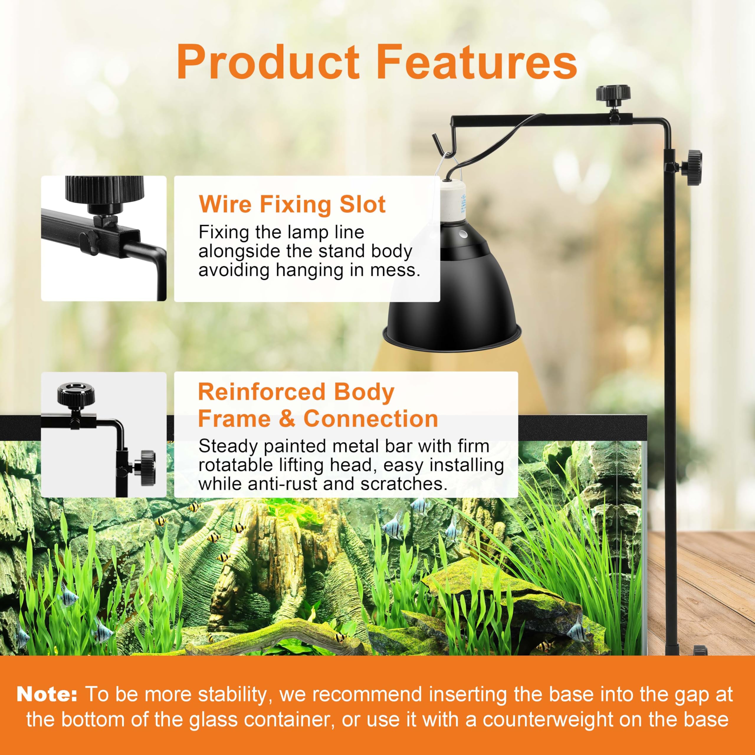 Simple Deluxe Reptile Light Stand Adjustable 14-26 inch Floor Lamp Holder, Metal Bracket for Reptile Tank & Terrarium Heating Li