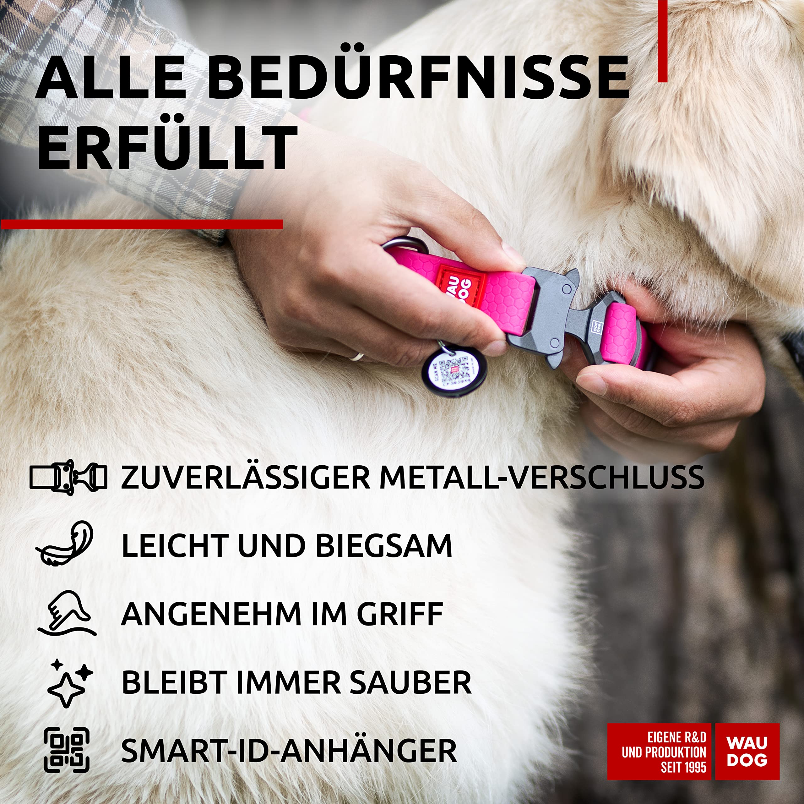 Waudog Waterproof Dog Collar - Adjustable Dog Collar For Large Dogs, Small And Medium Dogs - Heavy Duty Dog Collars With Durable