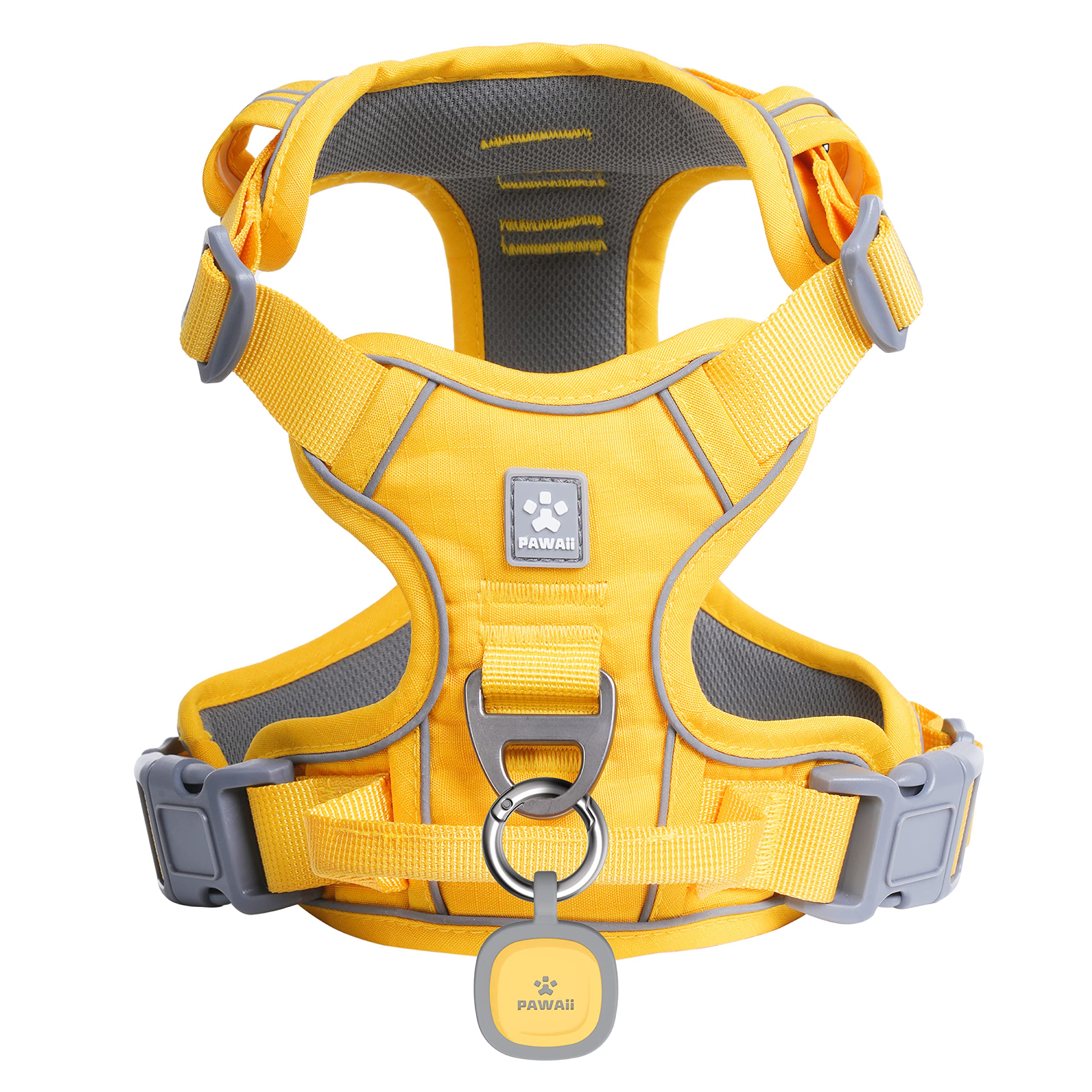 Pawaii Dog Harness (Medium, Pineapple Yellow), Soft Padded, No-Choke, Reflective, Digital Id Tag, Adjustable, For Daily Walking 