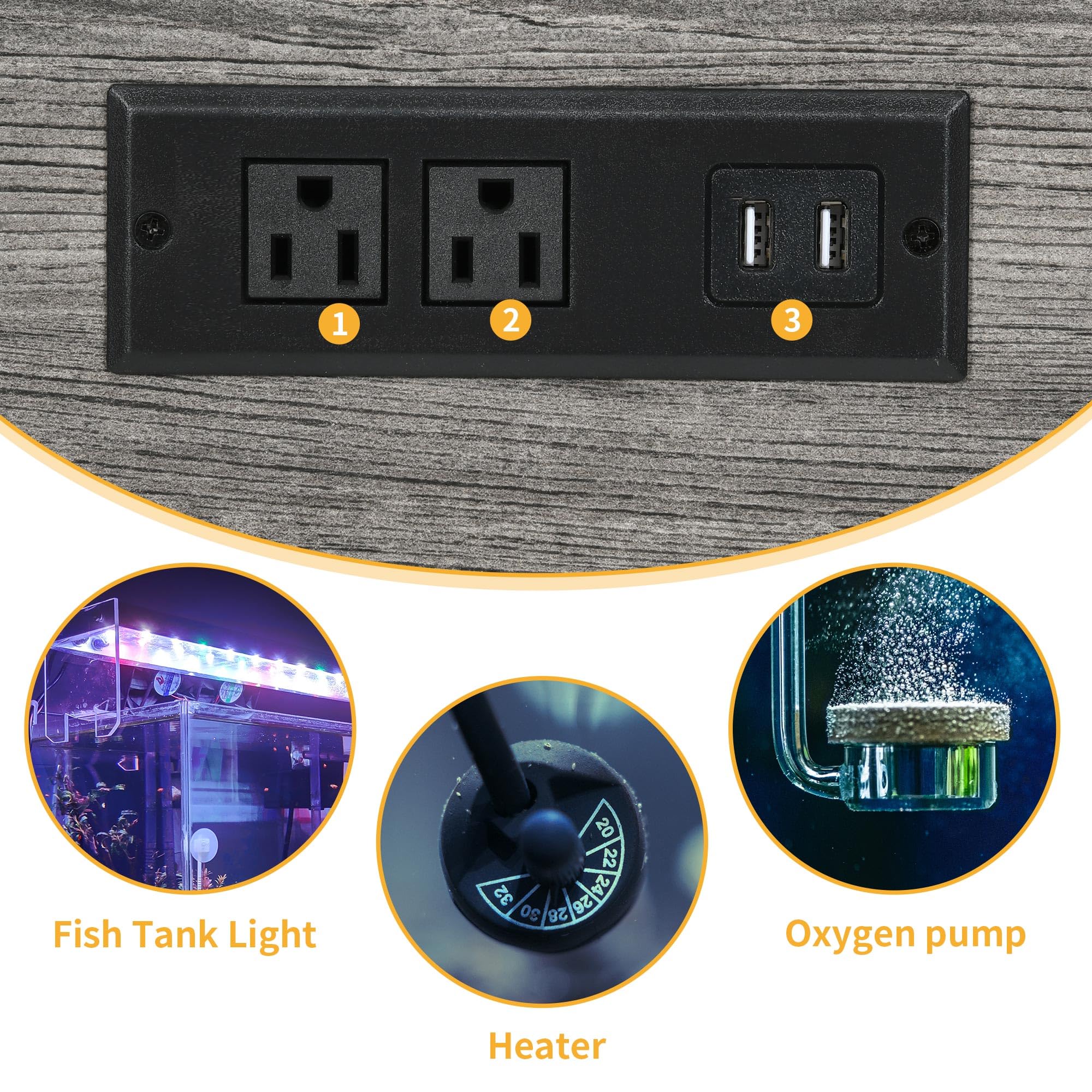 DWVO 20-29 Gallon Aquarium Stand with Power Outlets & LED Light, Cabinet for Fish Tank Accessories Storage - Metal Fish Tank Sta