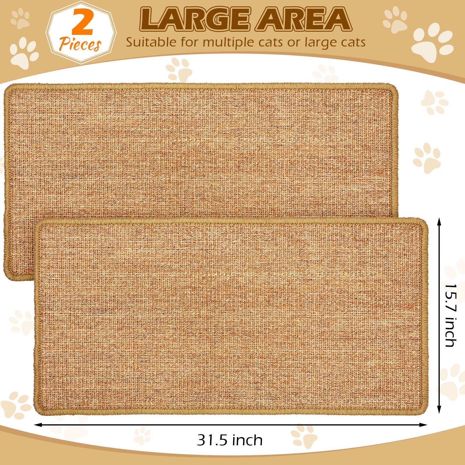 Riakrum 2 Pack 32 X 16 Inches Sisal Cat Pad Rectangular Sisal Cat Scratch Mat Natural Fabric Cat Pad Horizontal Cat Pad Scratching Scratch Mat Protector For Furniture Sofa And Wall (Brown)