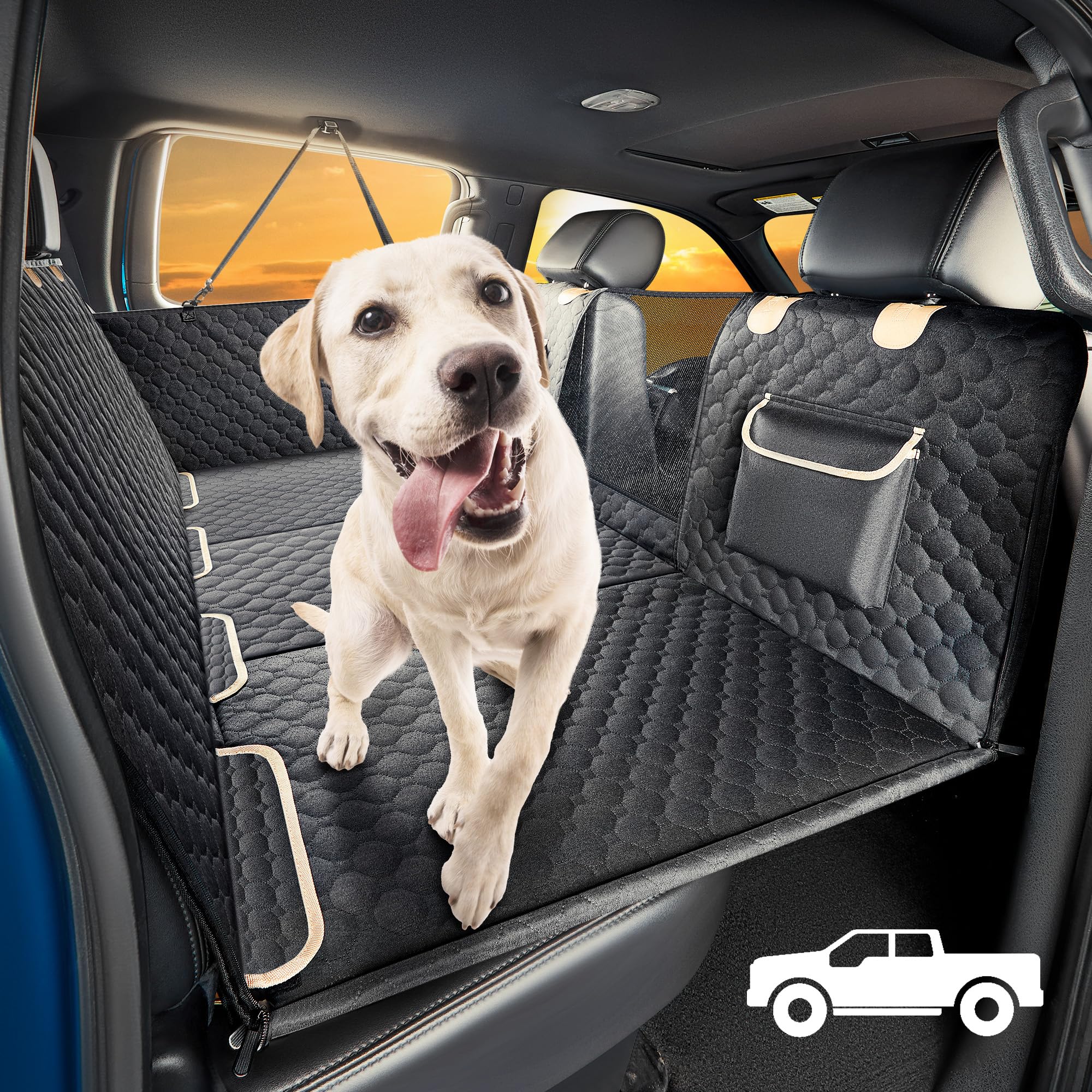 XL Truck Back Seat Extender for Dogs, Hard Bottom Dog Car Seat Cover for Back Seat, Heavy Duty Dog Hammock for Aggressive Chewer