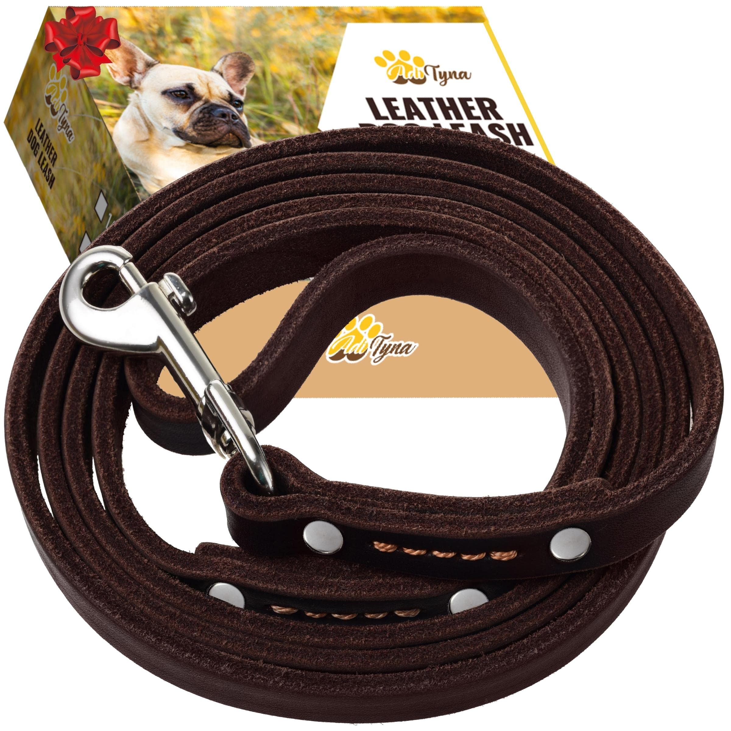 Adityna - Premium Leather Dog Leash - 6 Ft, Heavy-Duty, Soft & Strong For Small/Medium Dogs - Perfect For Walking, Training, Hik