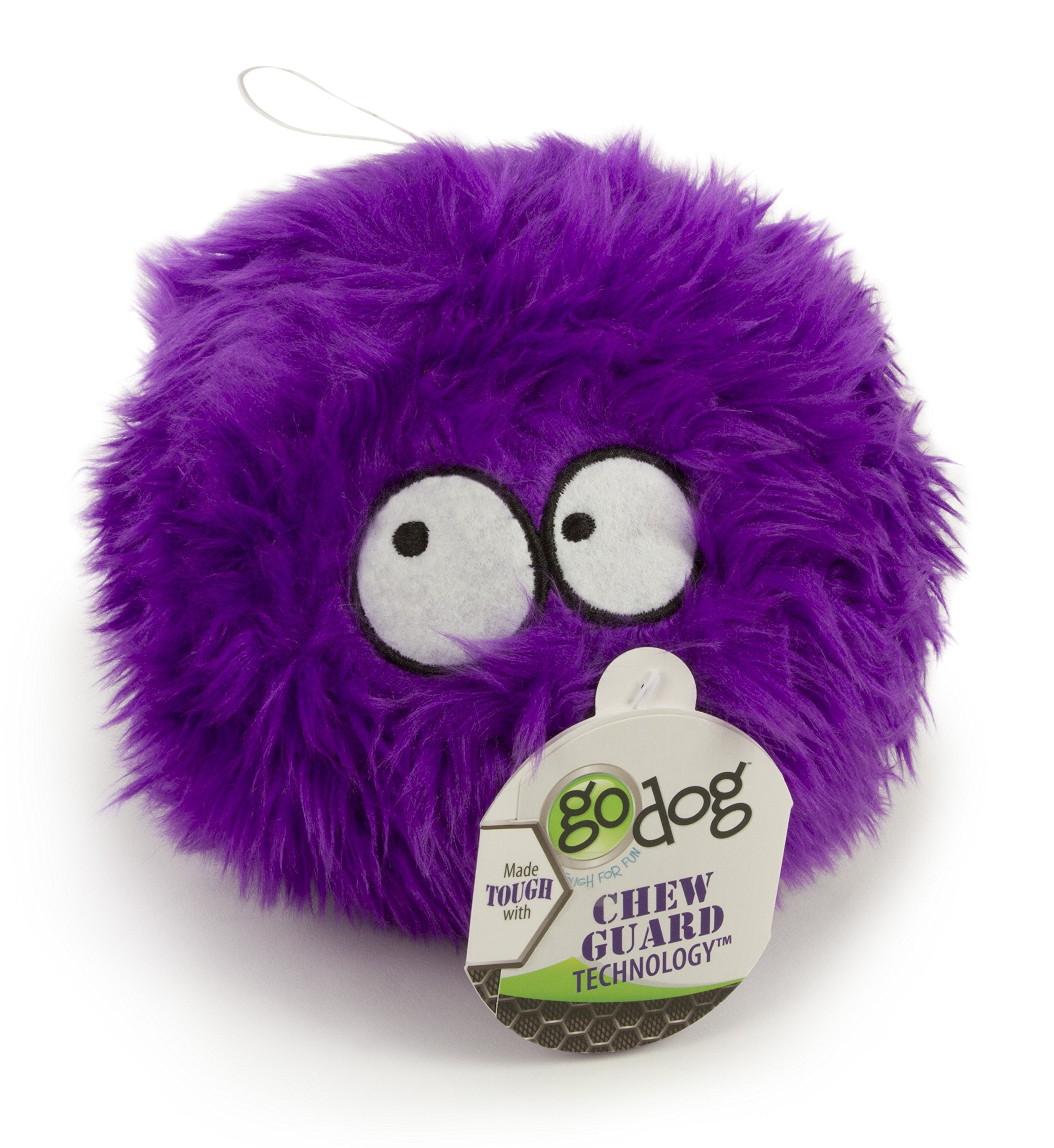 Godog Furballz Squeaky Plush Ball Dog Toy, Chew Guard Technology - Purple, Large