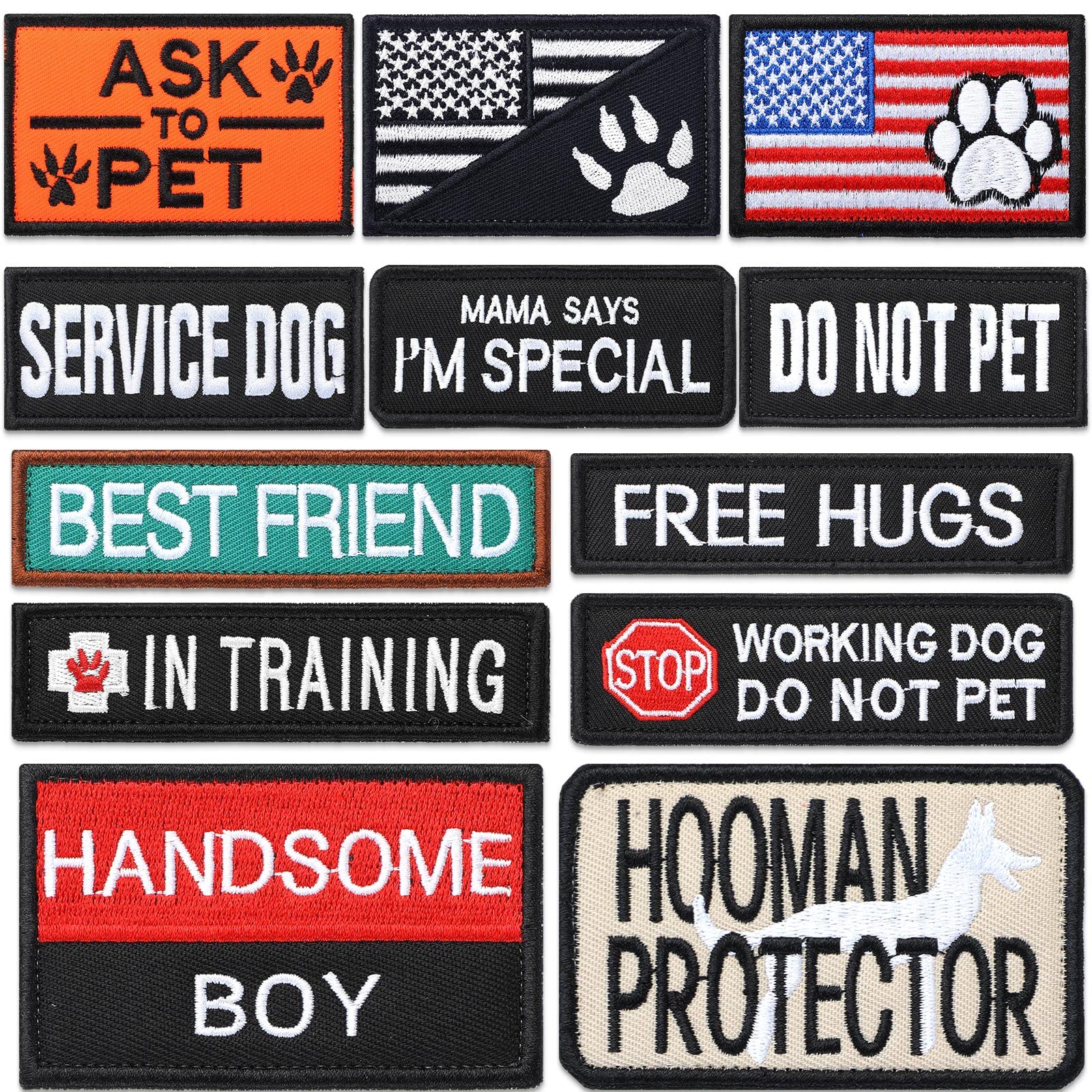 Chunyin 12 Pieces Dog Patches For Service Dog Vest Removable Tactical Harness Service Puppy Embroidered In Training Animal Worki