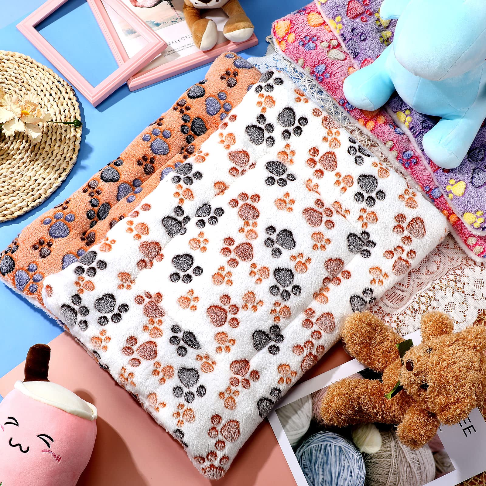 4 Pack Ultra Soft Dog Cat Bed Mat With Cute Prints Reversible Fleece Dog Crate Kennel Pad Cozy Washable Thickened Hamster Guinea Pig Bed Pet Bed Mat For Small Animals (Vivid Color,21 X 14 Inches)
