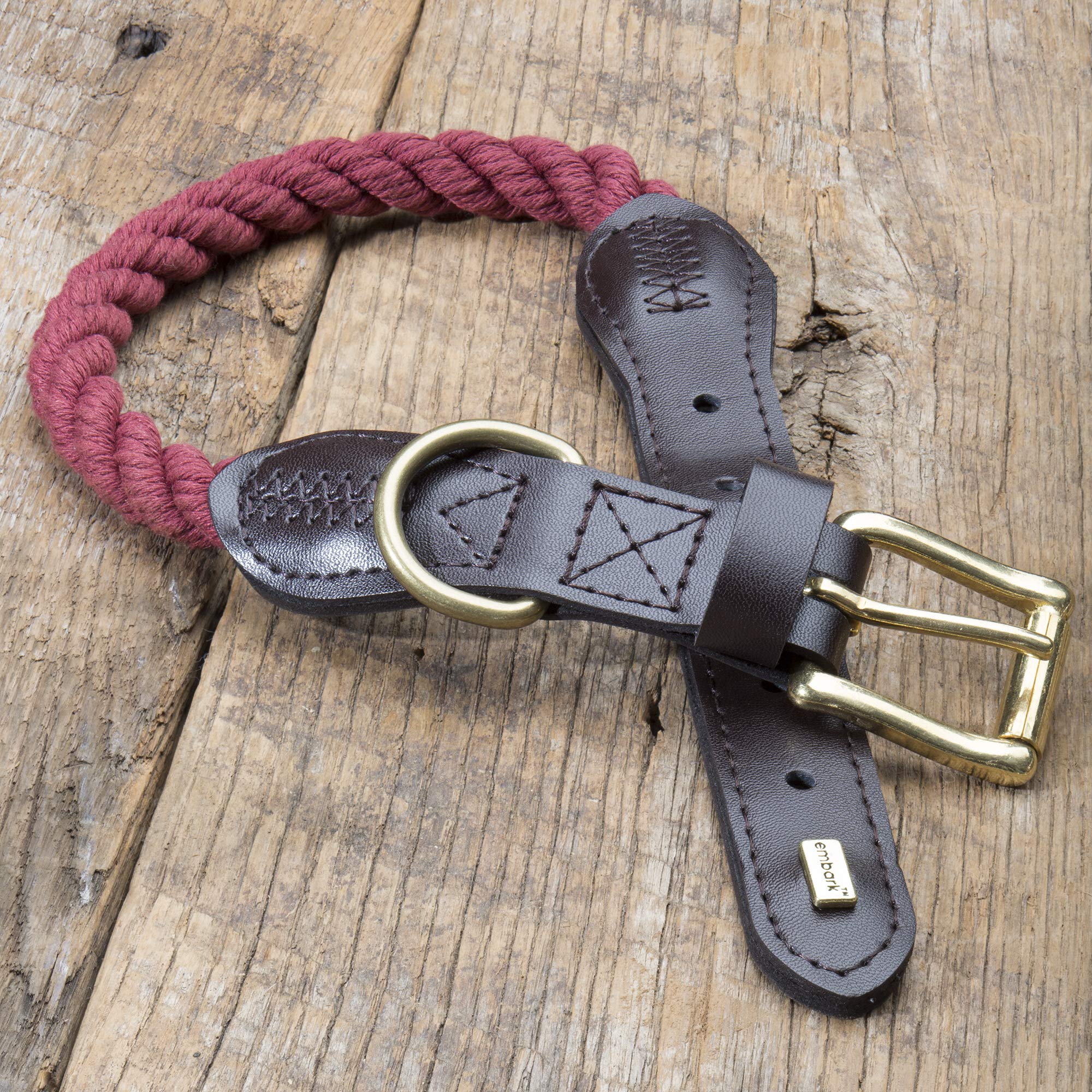 Embark Pets Country Dog Rope Collar - Braided Cotton And Thick Leather Dog Collar For Large Dogs - Durable Dog Collars For Large