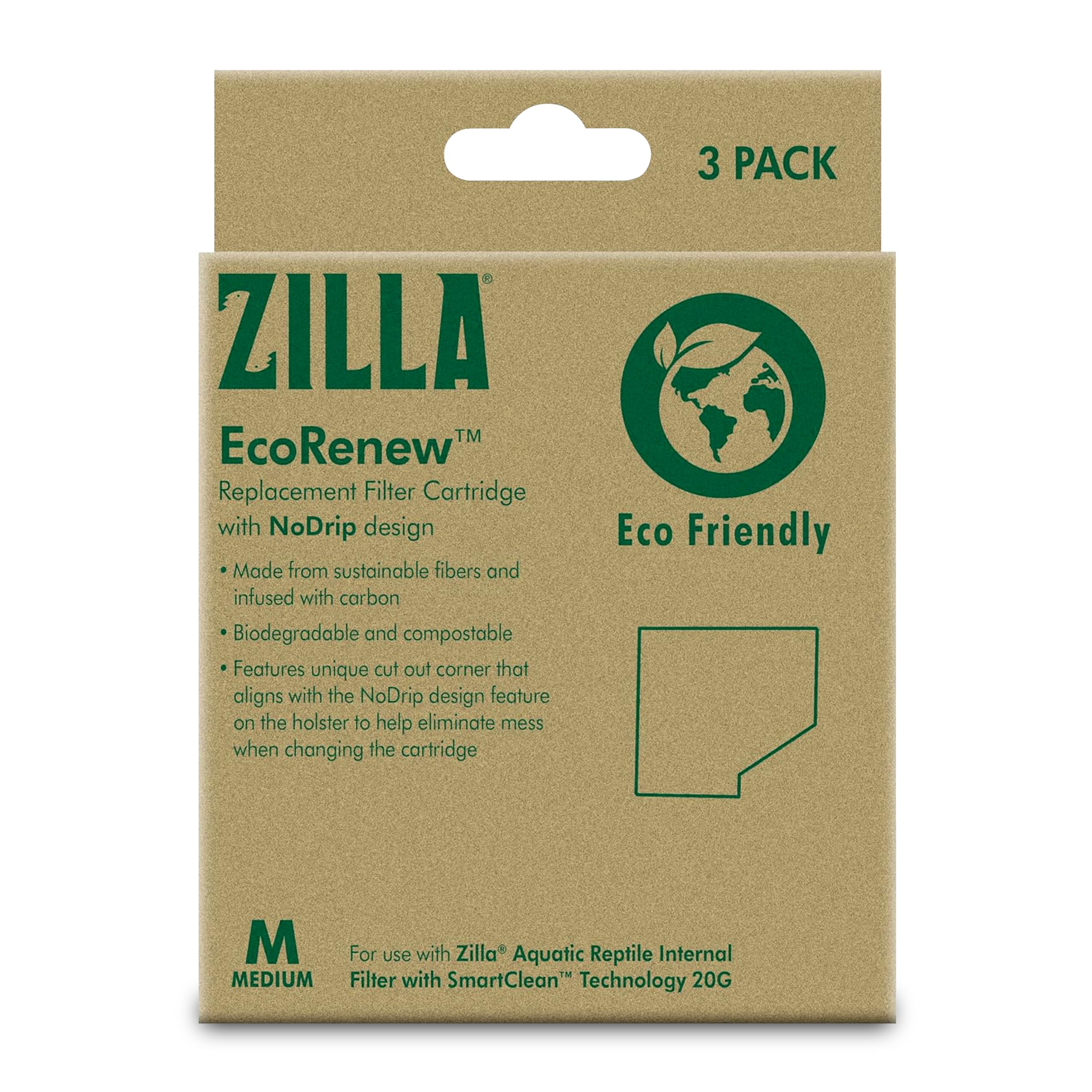 Zilla Ecorenew Filter Cartridges Aquatic Reptile Internal Filter With Smartclean Technology 20G, 3-Pack