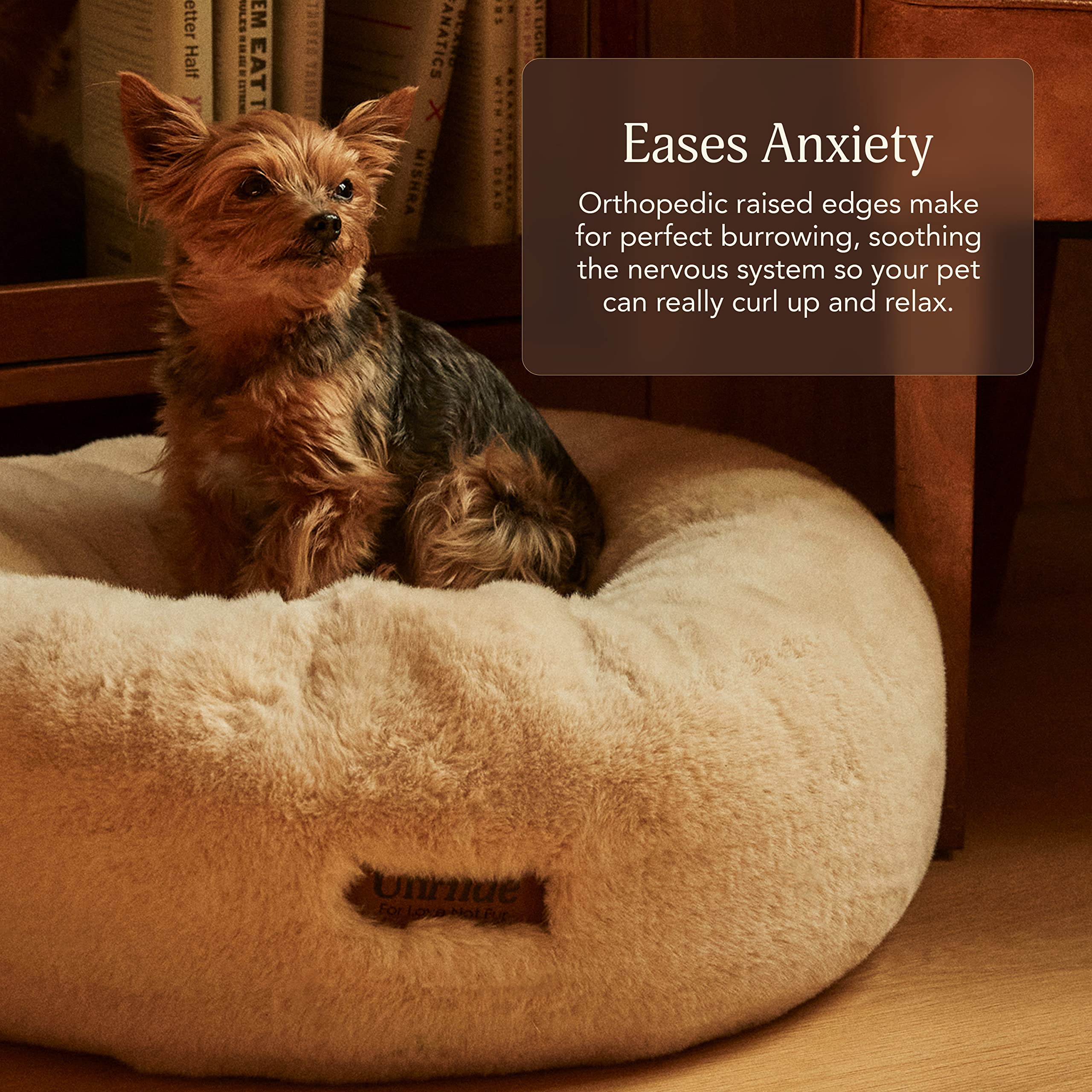 Unhide Floof Pet Bed - Small (23'' X 8'') - Extra Soft Dog Bed - Removable Faux Fur Cover - Machine Washable - Helps Ease Pet An