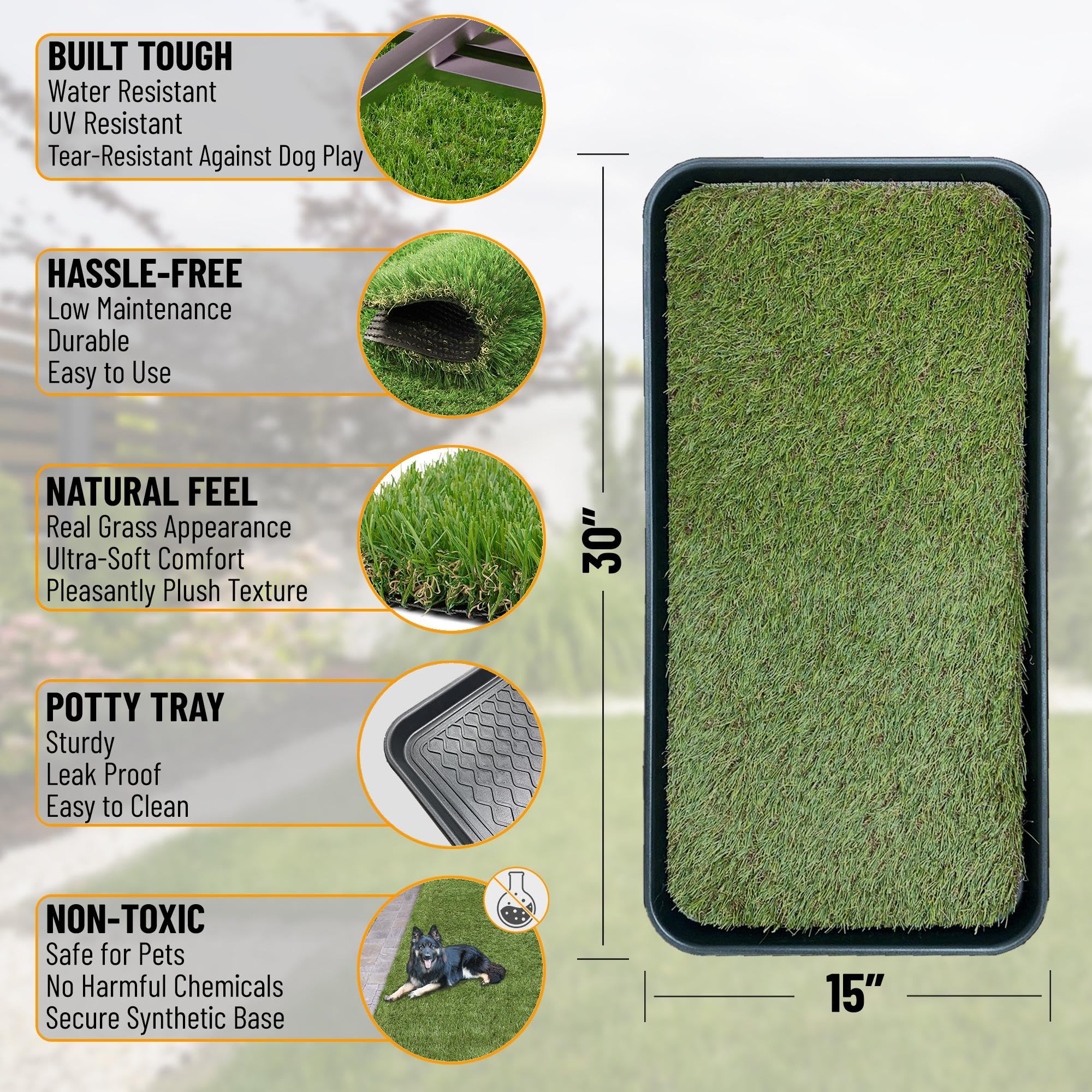 Ottomanson Artificial Grass Puppy Potty Training Pad With Tray, 15'' X 30'' Reusable Pee Pad For Small Pets And Dogs