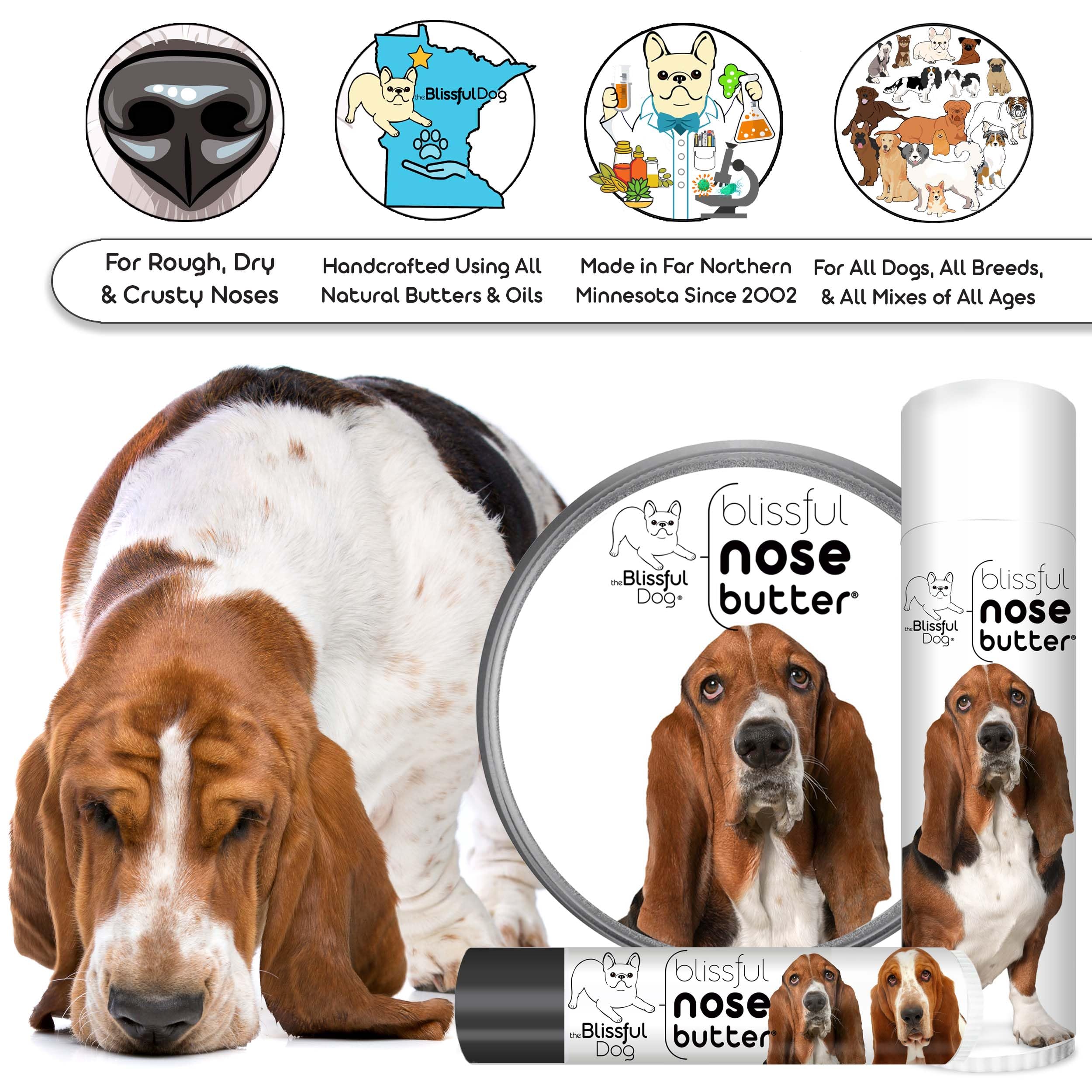 The Blissful Dog Basset Hound Nose Butter Tin, Versatile Dog Nose Balm for Dry Nose, Handcrafted Nose Moisturizer, Easy-to-Apply