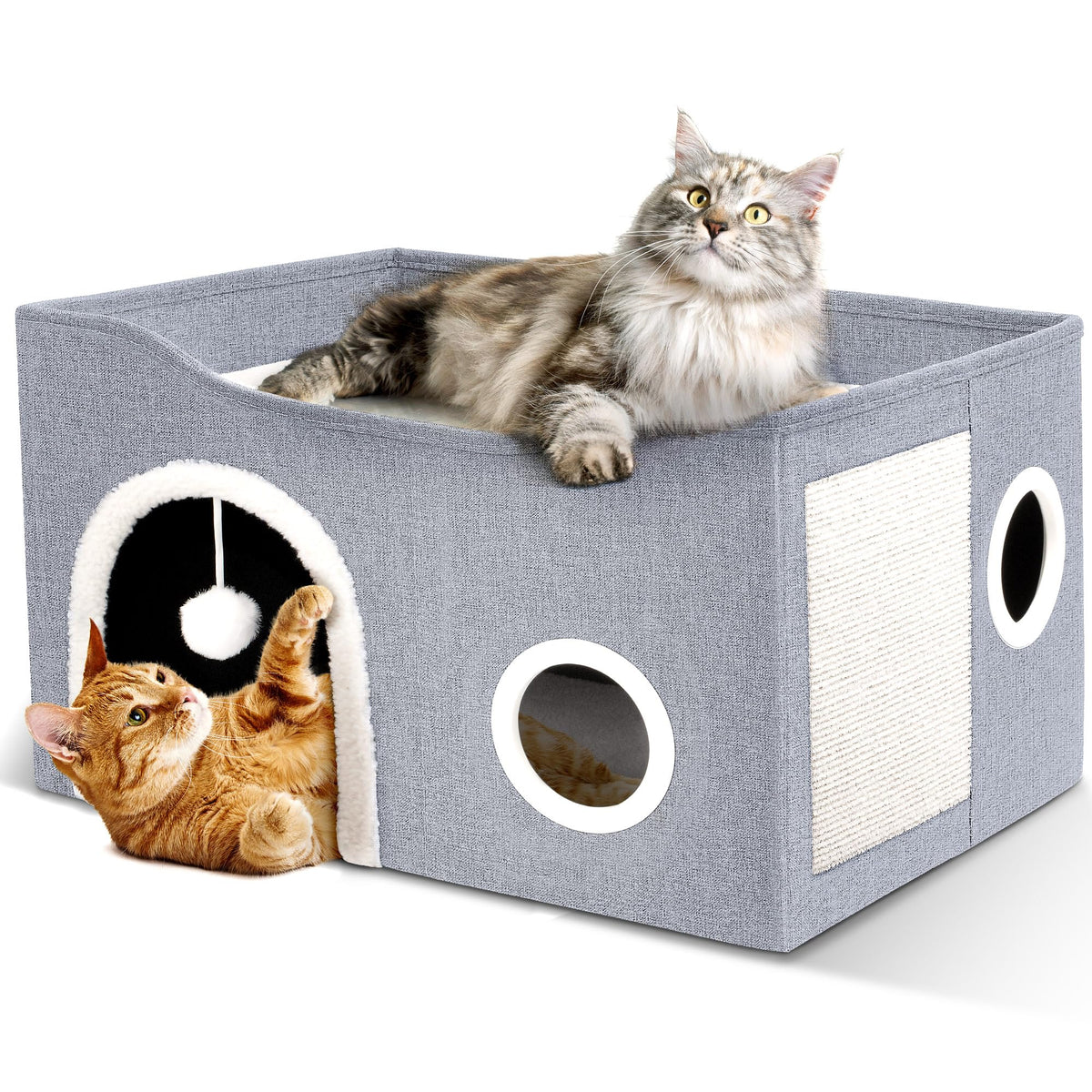 Heeyoo Cat House For Indoor Cats - Large Cat Bed Cave With Fluffy Ball And Scratch Pad, Foldable Cat Houses & Condos, Cat Hideaw