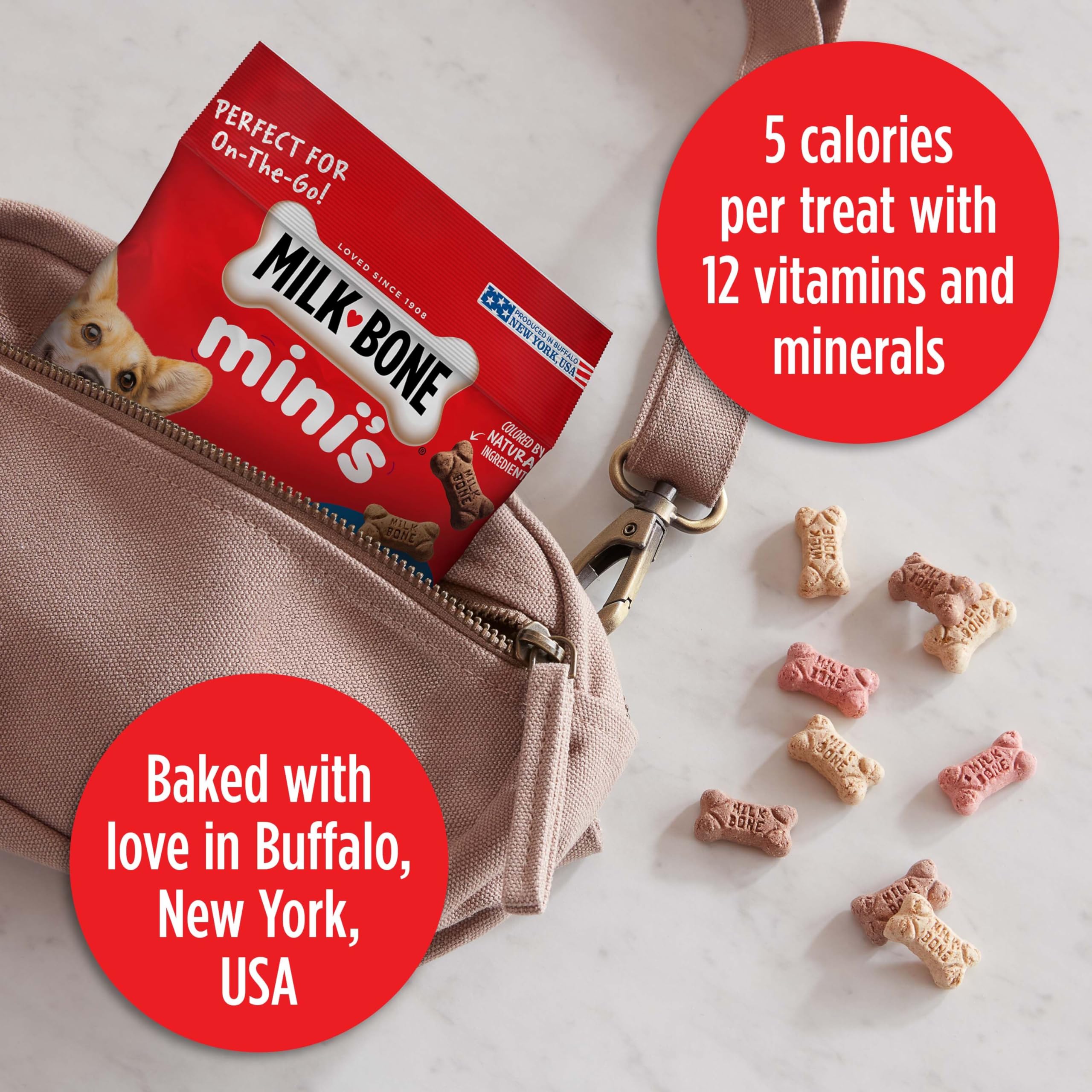 Milk-Bone Mini s Flavor Snacks Dog Treats, 2.5 Ounce (Pack of 20), Perfect for Walks, Travel Size, Party Favor