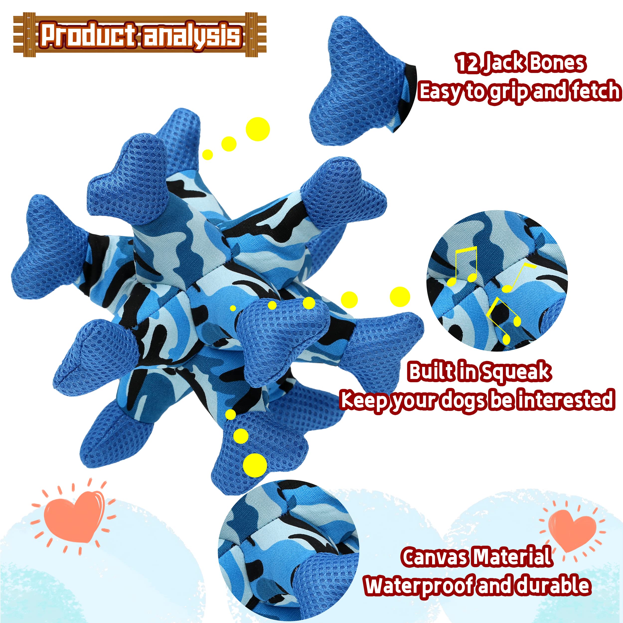 Qonline Dog Chew Squeaky Toys, Dog Teeth Cleaning Toy, Tug Of War, Stuffed Jack Bone Toy With Squeakers, Interactive Toy For Sma
