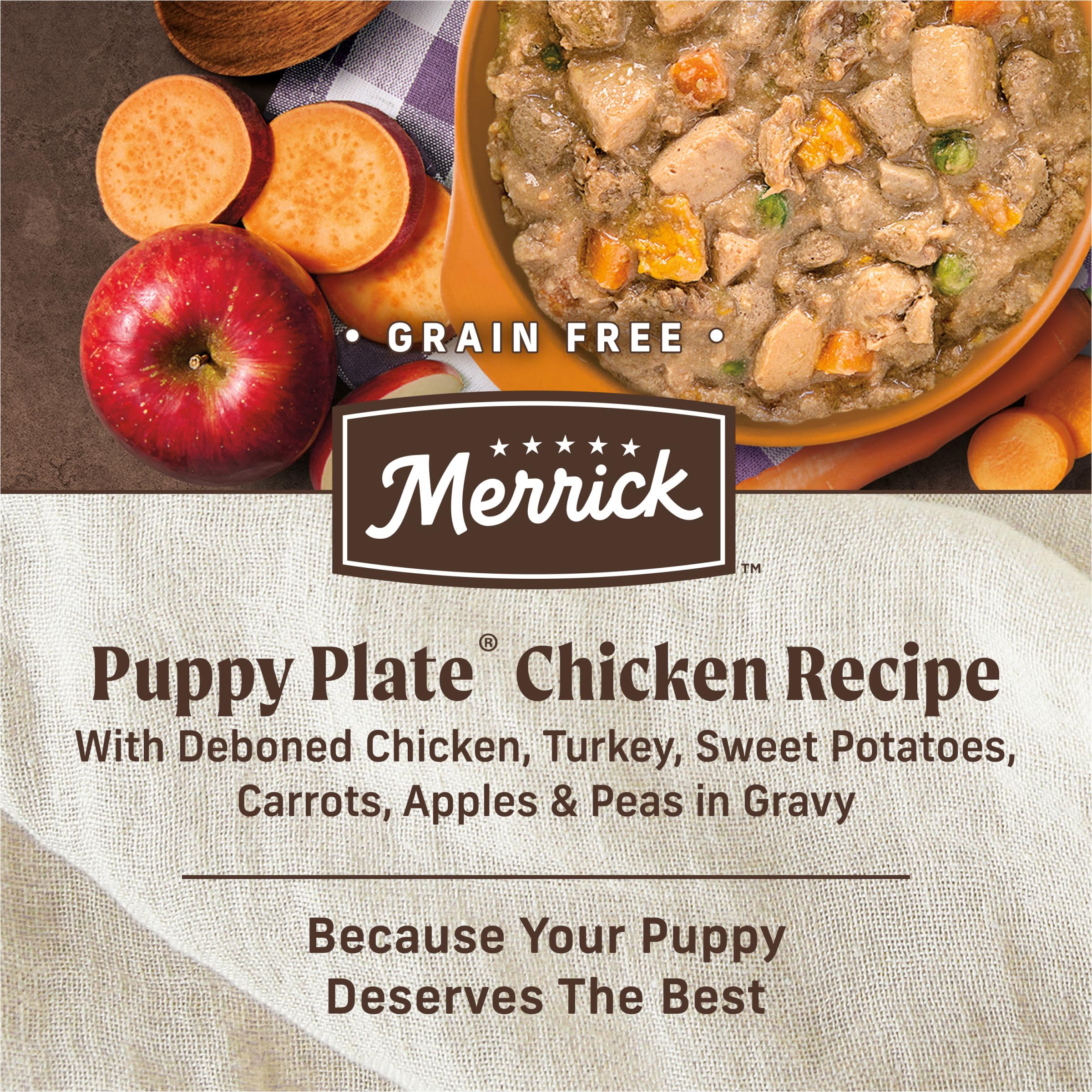 Merrick Grain Free Wet Puppy Food, Chicken Recipe, 12.7 oz (Pack of 12), Gluten Free Canned Dog Food