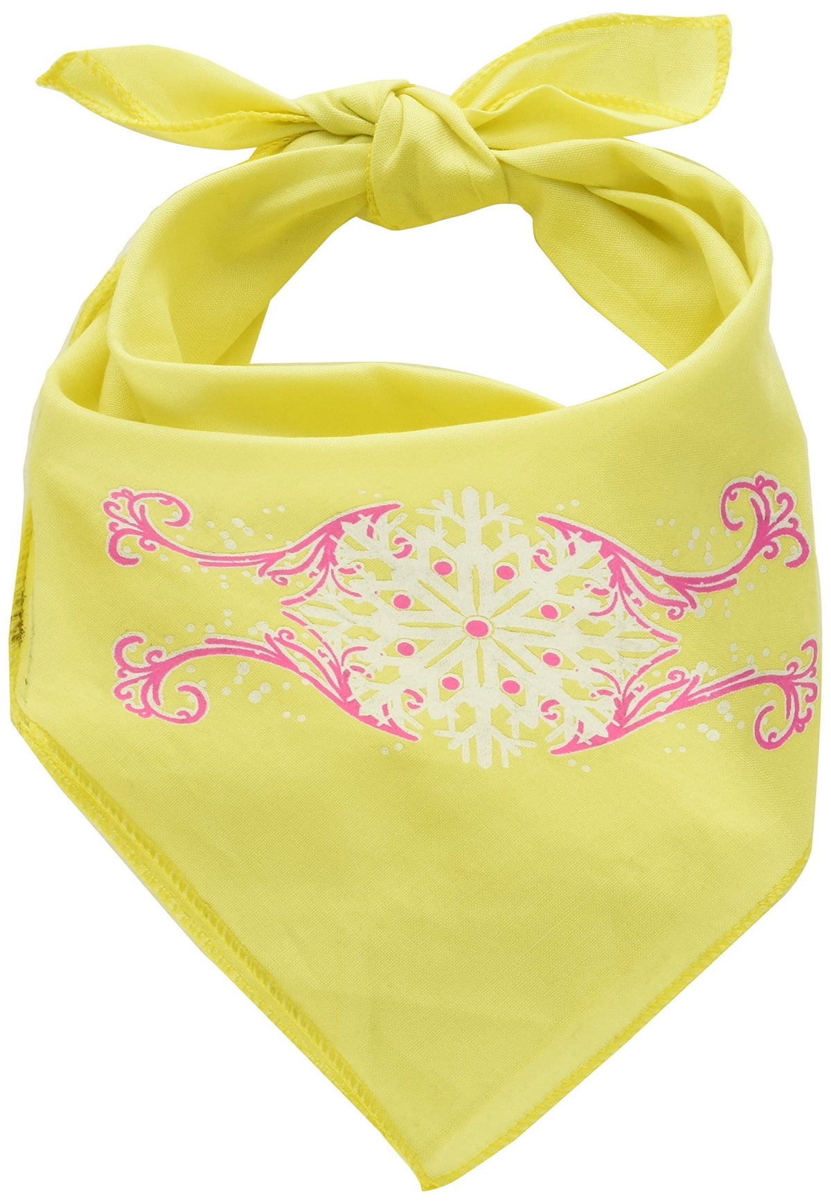 Christmas Pet and Dog Bandana Screen Printed, &quot;Pink Snowflake Swirls&quot; Yellow Large