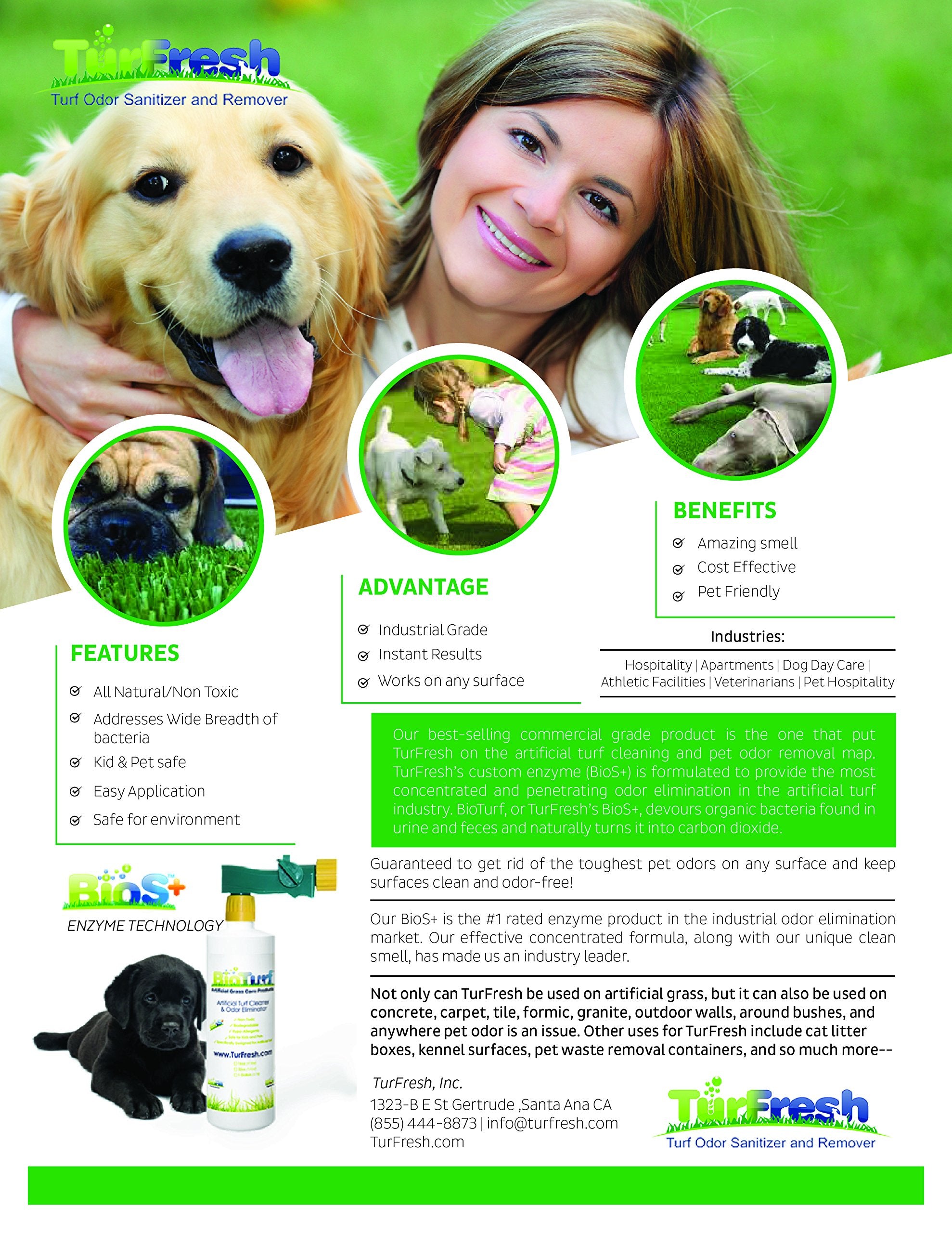 Bioturf Bios+ Artificial Turf Pet Odor Eliminator - Organic, Non-Toxic, Enzyme Concentrate - Safe For Use Around Kids, Pets, & P