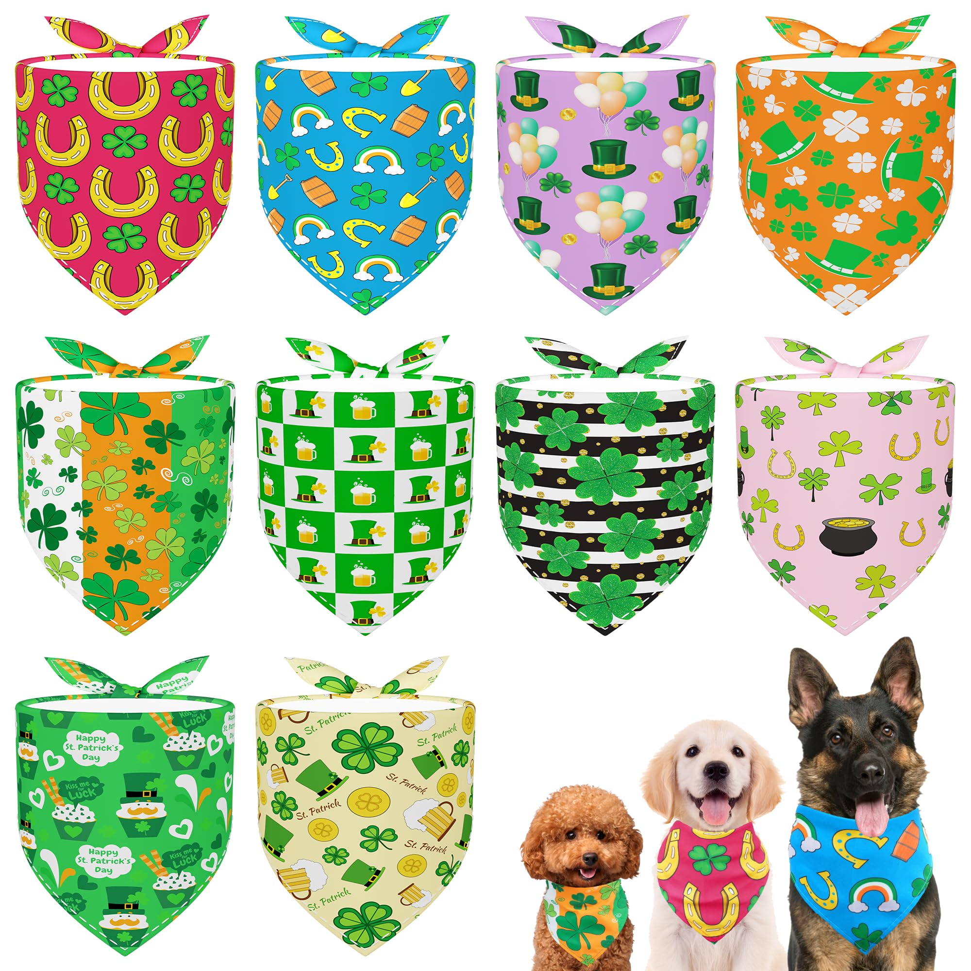 JpGdn 10PCS St.Patricks Day Dog Bandanas for Large XL Breed DogsTriangle Bibs Scarves Boys and Girls Grooming Accessories