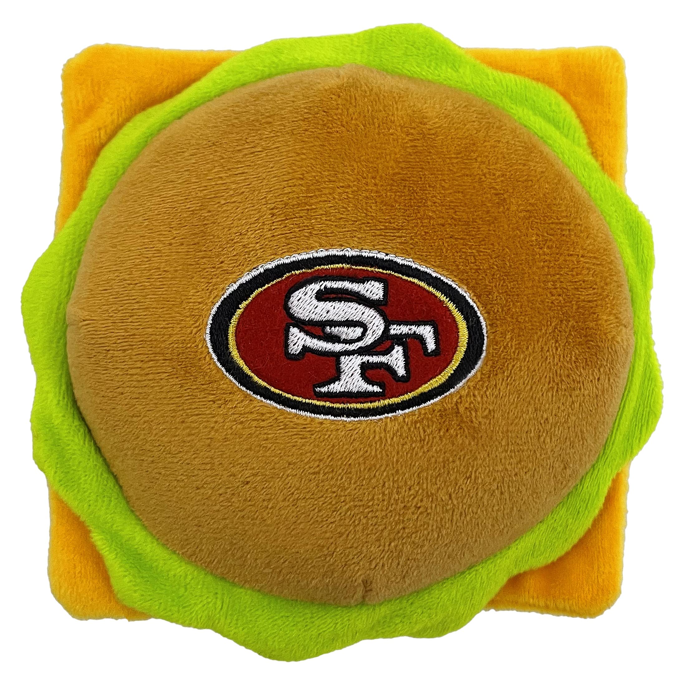 Pets First Nfl San Francisco 49Ers Cheese Burger Plush Dog & Cat Squeak Toy - Cutest Stadium Hamberger Snack Plush Toy For Dogs & Cats With Inner Squeaker & Beautiful Football Team Name/Logo