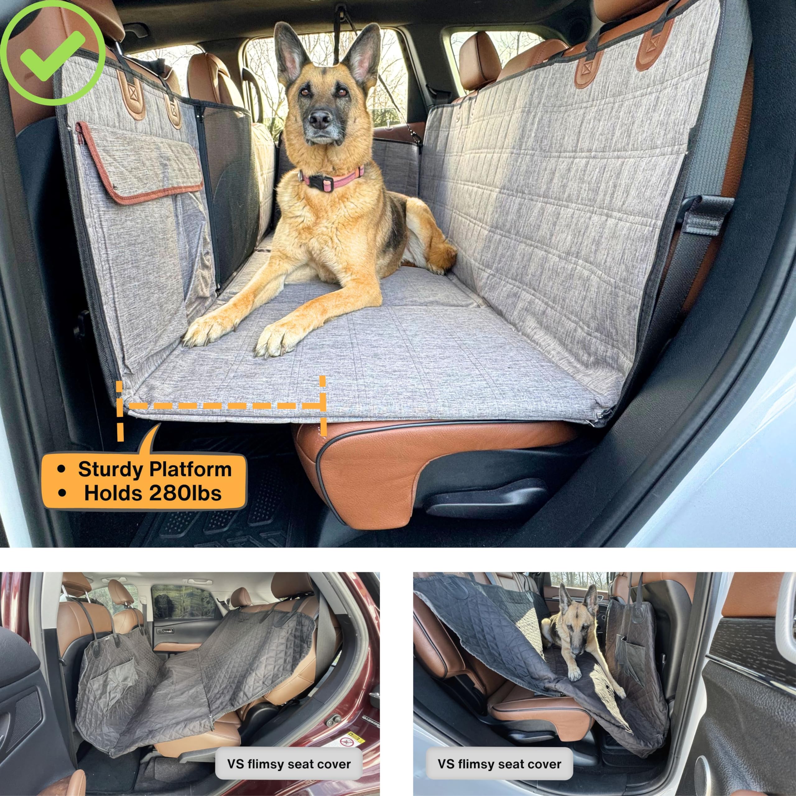APetsPlanet Backseat Extender for Dogs, 100% Waterproof Hard Bottom Dog Car Seat Cover, with Door Covers Seat Extender with Mesh