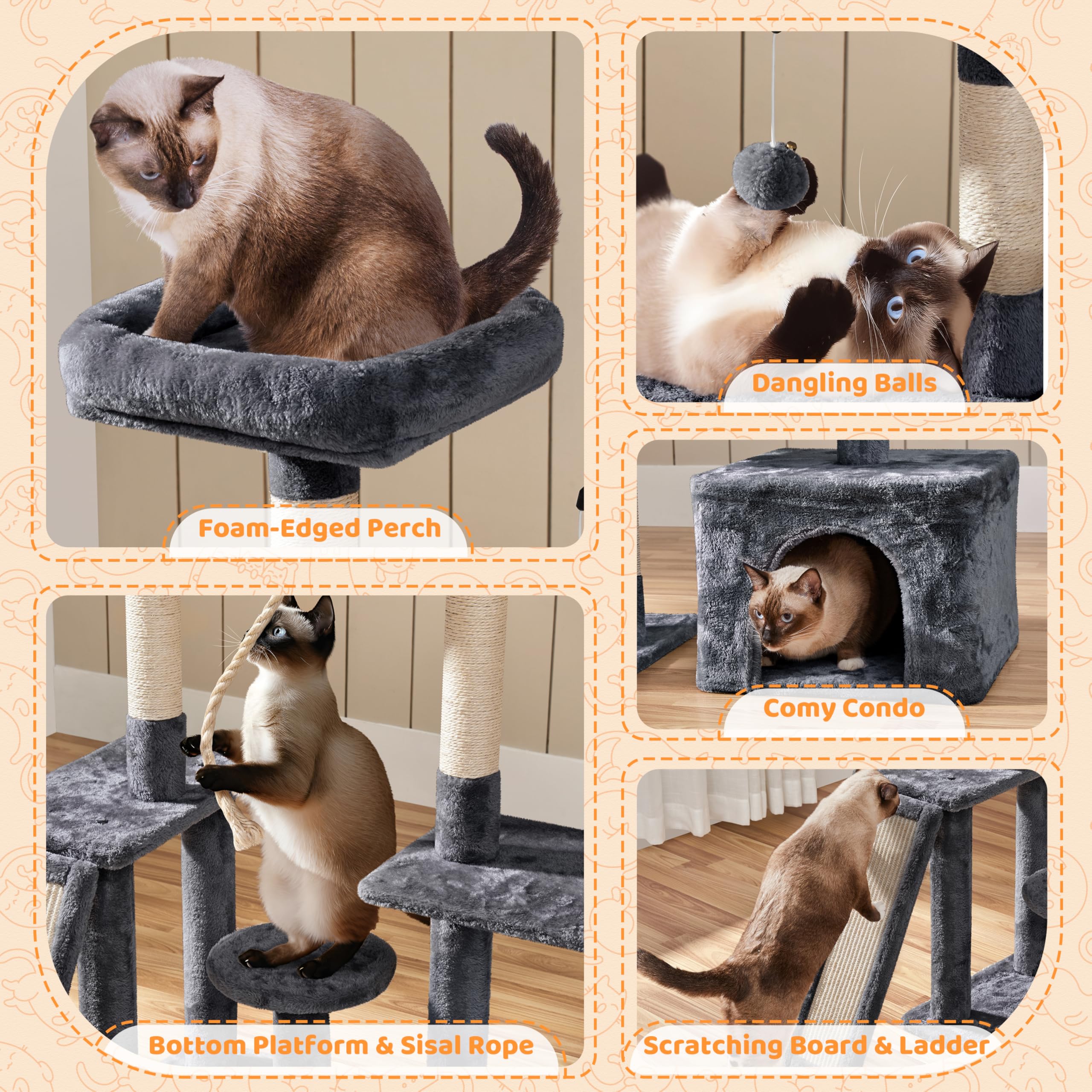 Yaheetech Rotatable Cat Tree 53.5In Multi-Level Cat Tower For Indoor Kittens/Large Cats, Pet House With Scratching Posts,Climbin