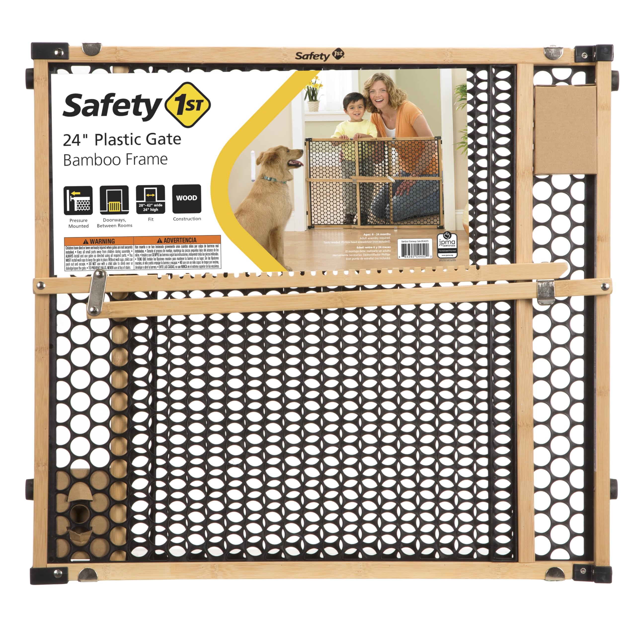 Safety 1St Eco-Friendly Nature Next Bamboo Baby Gates For Doorways, No Drill Baby Gate With Door, Dog Gates, Fits 28'-42', 24' High, Bamboo And Black